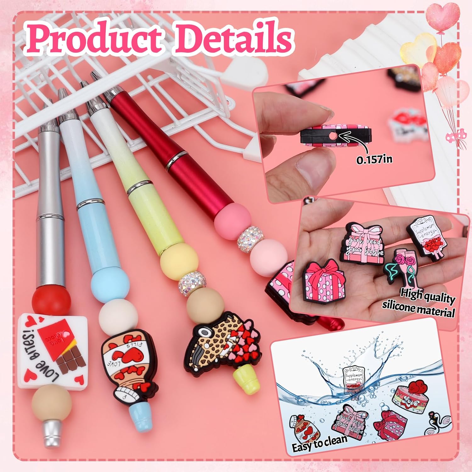 12PCS Valentine Silicone Beads for Pens, 12Pcs Silicone Focal Beads for Keychain Making DIY Handicraft(Valentine) - Image 4