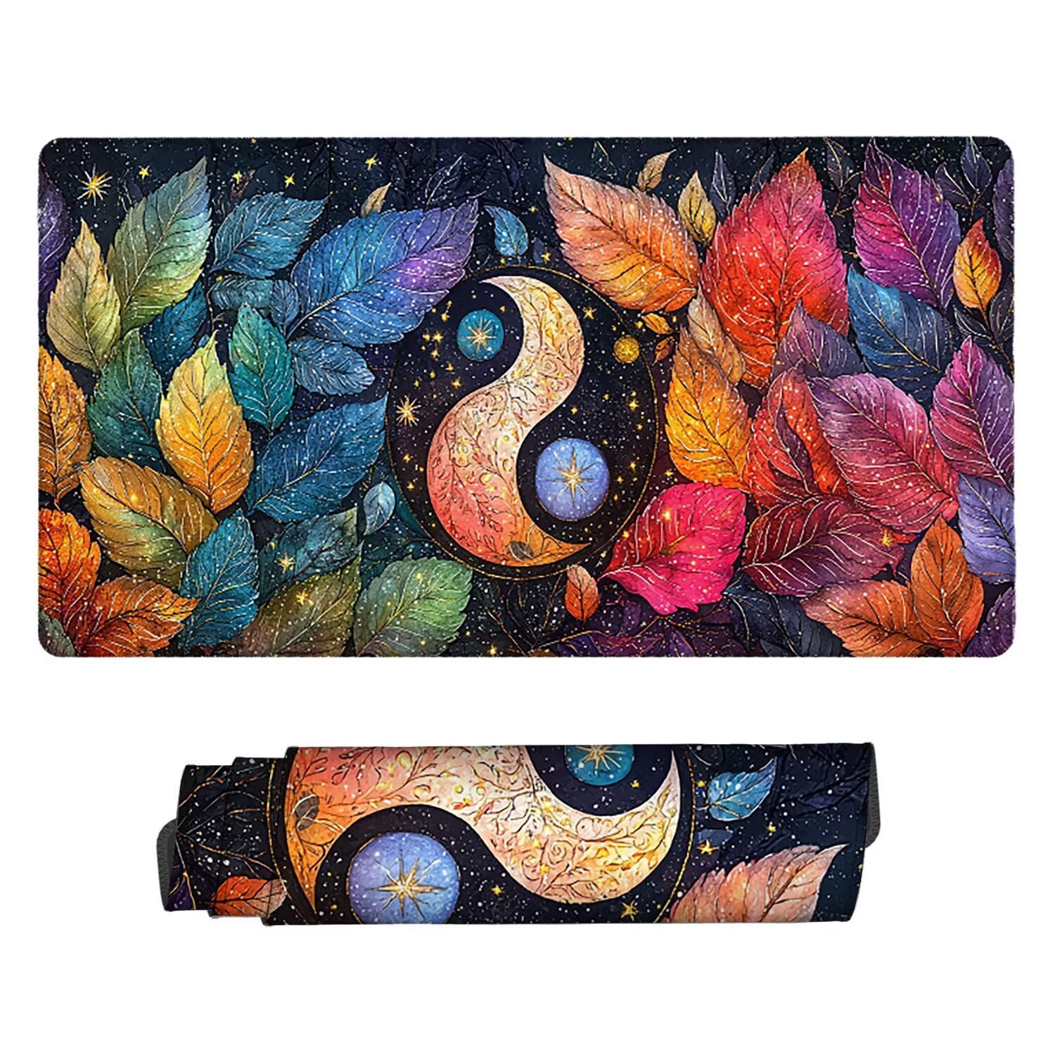 Podkładka pod mysz do gier XXL Mousepad 1000 x 500 mm, duża podkładka pod biurko z antypoślizgową gumową podstawą dla graczy, poprawia precyzję i szybkość (rośliny Yin Yang) X-989