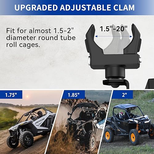 Miniatura 2 de Espejo retrovisor UTV, espejo retrovisor central SXS con abrazadera ajustable de 1.5 a 2 pulgadas compatible con Polaris RZR, Pioneer, Talon, Can Am