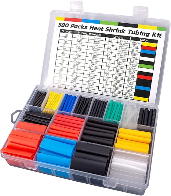 ADORAMOUR 580PCS Heat Shrink Tubing, Electrical Wire Cable Wrap Sleeving Tube Kit (6 Colors, 11 Sizes)