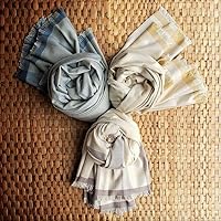 Vista 8 de Andean Vertical Lines - Manta de mezcla de algodón de alpaca, tejida suave y cálida, diseño de rayas, 72 x 52 pulgadas (azul cielo/azul)