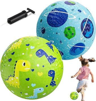 U&C Planet Rubber Balls for Kids Playground Balls 6-8.5 Inch with Pump Bouncy Ball Play for Children Age 1-8, Kids Ball with Unicorn and Dinosaur Design,Indoor&Outdoor