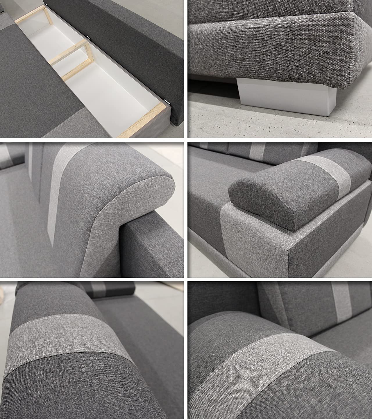 Sofnet - Schlafsofa Imola mit Bettkasten (Grau, Sawana 05 + 21)