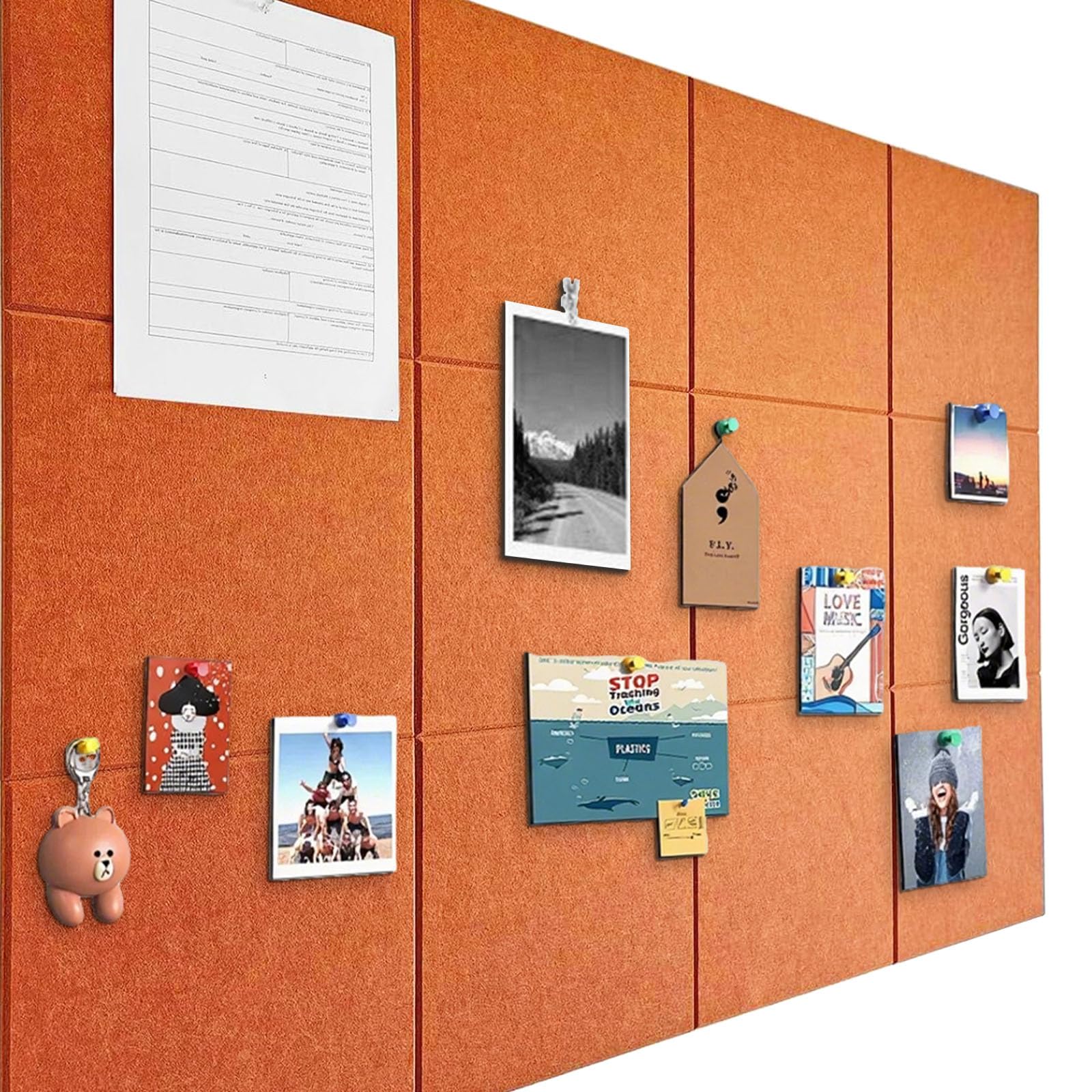 Pinnwand Groß 120x90cm Pinnwand Filz Selbstklebend mit 90 Reißzwecken, 12 Stück 9mm Dick Pinwand,Vision Board für Fotos, Notiz Memoboard für Zuhause Küche Büro Schule，Honigorange