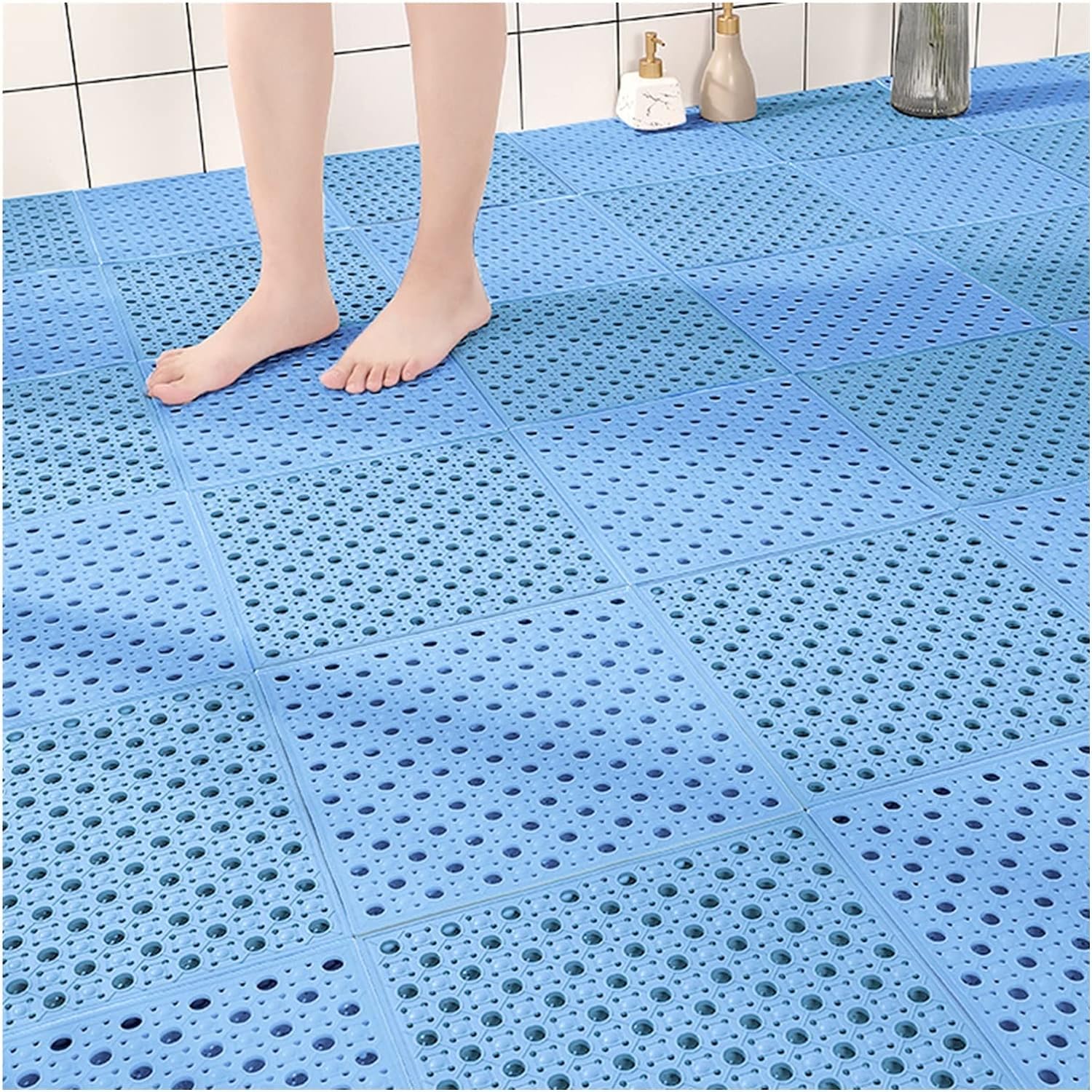 EPANO LXXW Tappetino Antiscivolo per drenaggio Tappetino Antiscivolo for drenaggio, Tappetino in TPE for giunzioni for Bagno con Ventosa Antiscivolo(Blue,12pcs)