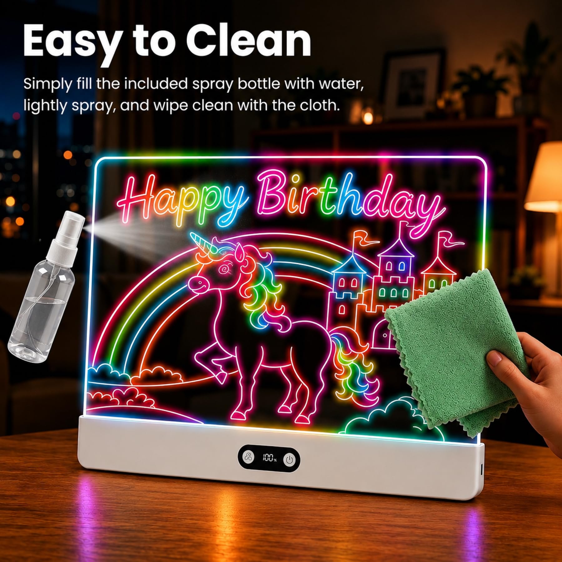 sylvwin Tableau à dessin LED avec couleurs, tableau notes avec 8 couleurs, 3 modes d'éclairage, rechargeable, en acrylique, cadeau créatif, jouet pour enfants/adolescents, blanc