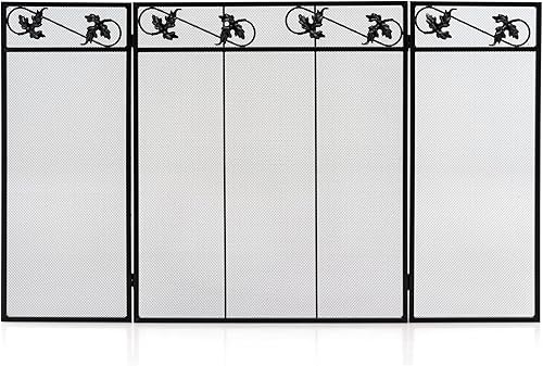 Miniatura 9 de Giantex Pantalla para chimenea de 3 paneles, color negro, 50 x 30 pulgadas, plegable, de malla antigua, de metal, no necesita montaje, cubierta