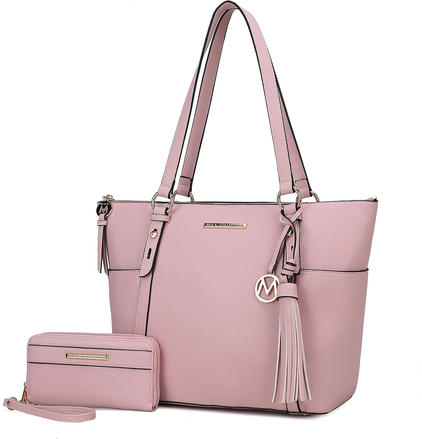 MKF Set Shoulder Bag for Women & Wristlet Wallet Purse: Top Handle Tote Satchel PU Leather Handbag Pocketbook