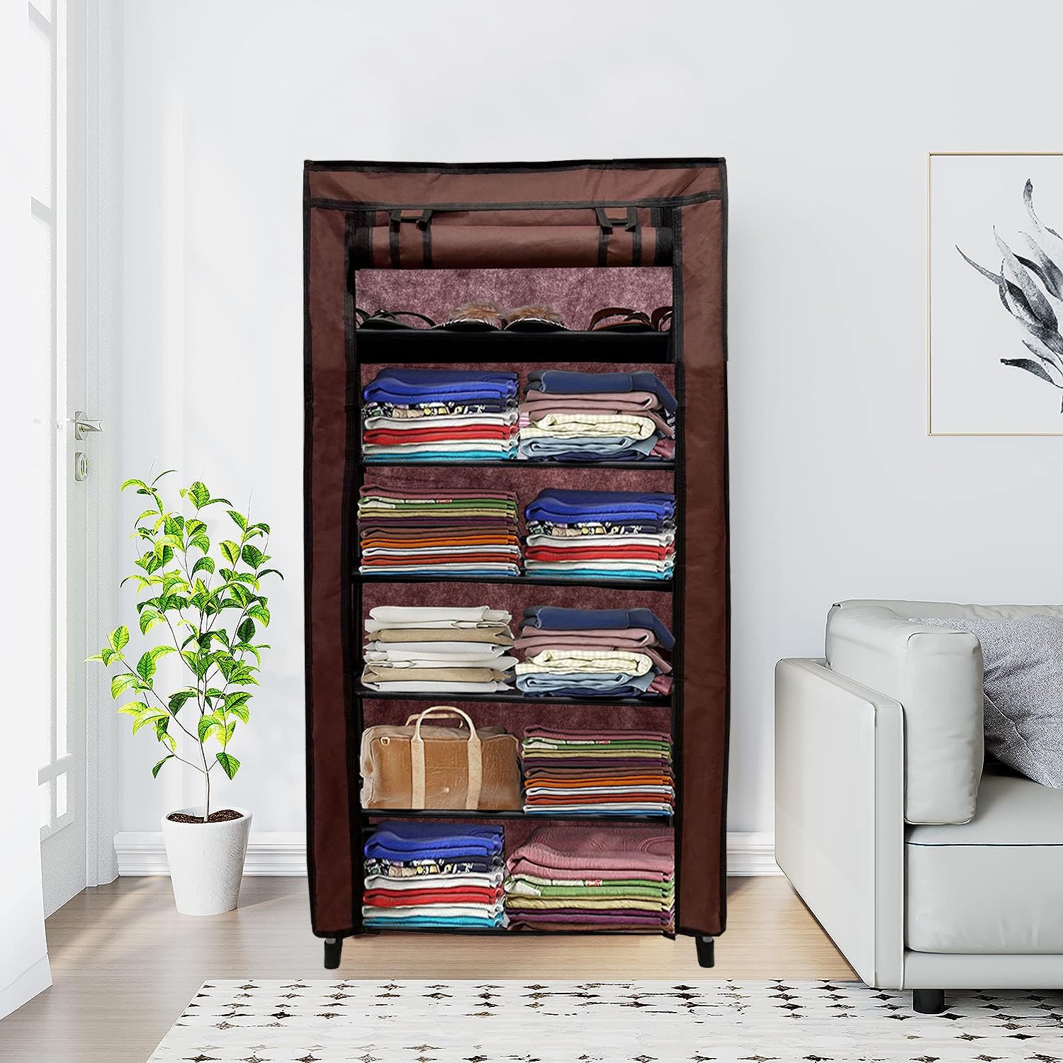 RAXON WORLD 6 Layer Brown Space-Saver Collapsible Wardrobe: Maximize Your Space with Style-picture-12