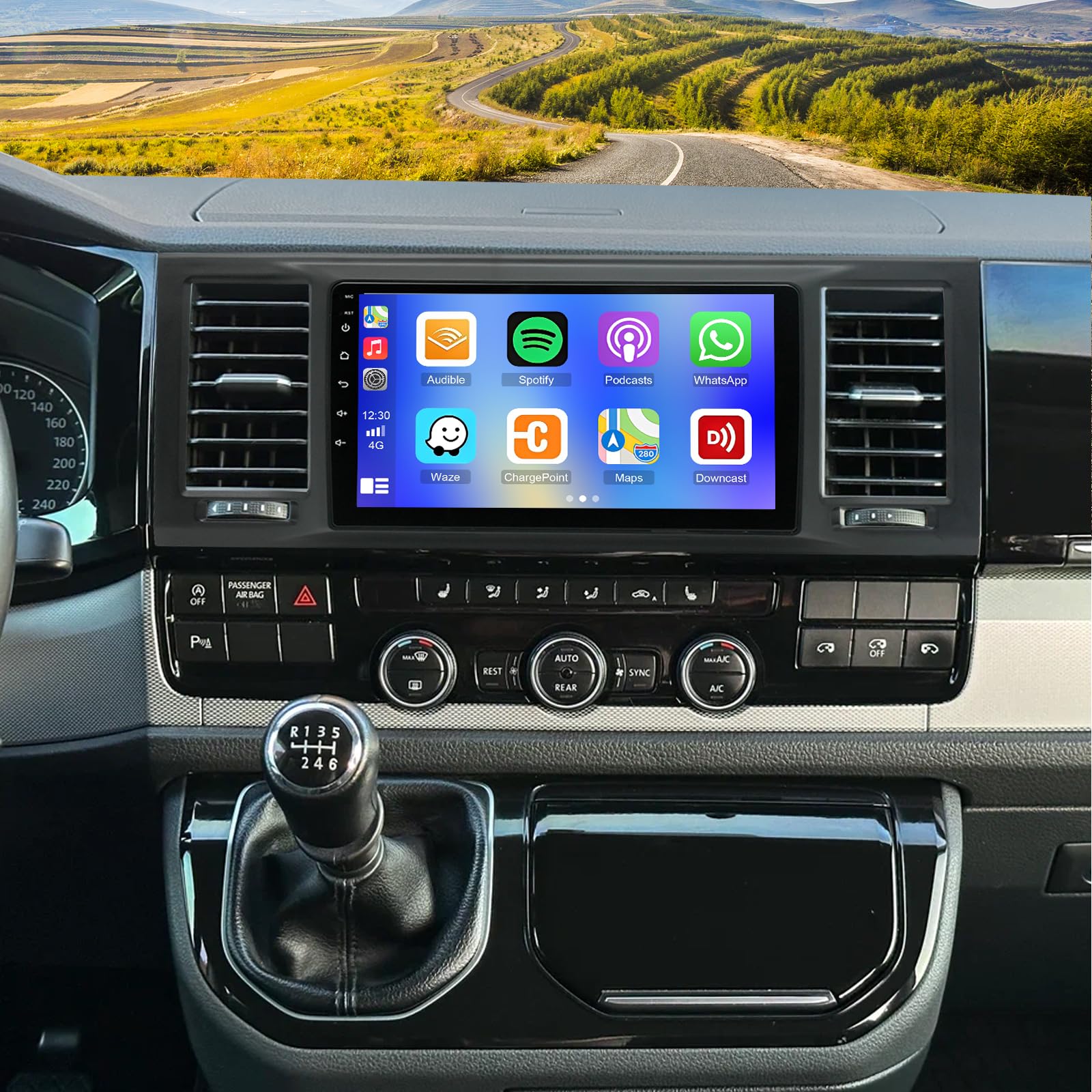 4+64G Android 14 Autoradio Navi Compatible con VW T6 Transporter Multivan 2016-2022 con Carplay Android Auto Pantalla táctil de 9 pulgadas Reproductor de radio Navegación GPS Unidad principal con WLAN