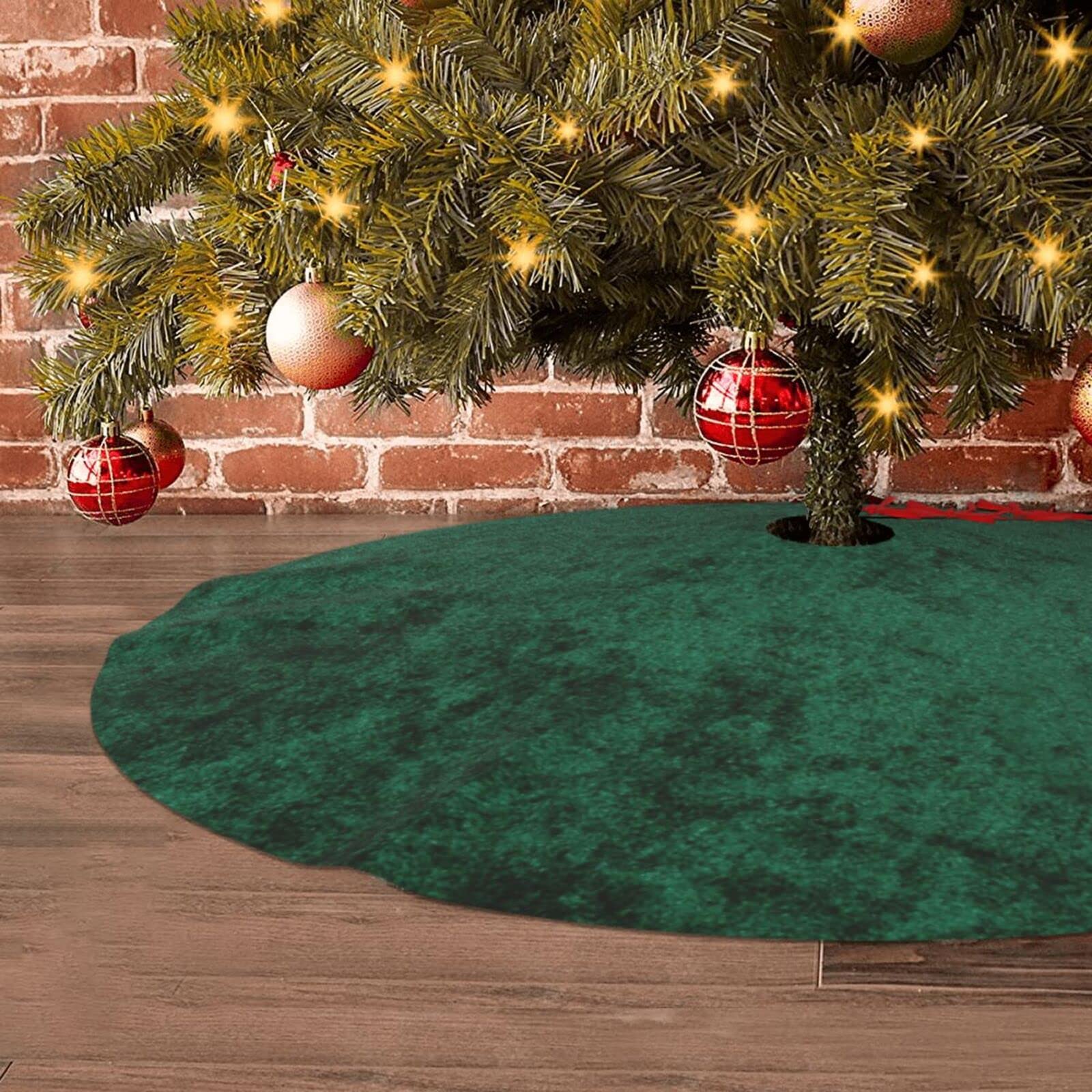 Gonna Per Albero Di Natale In Velluto Verde Salvia - Diametro 119 Cm, Con 3 Cinghie Di Fissaggio | Decorazione Sottolalbero Per Interni Ed Esterni