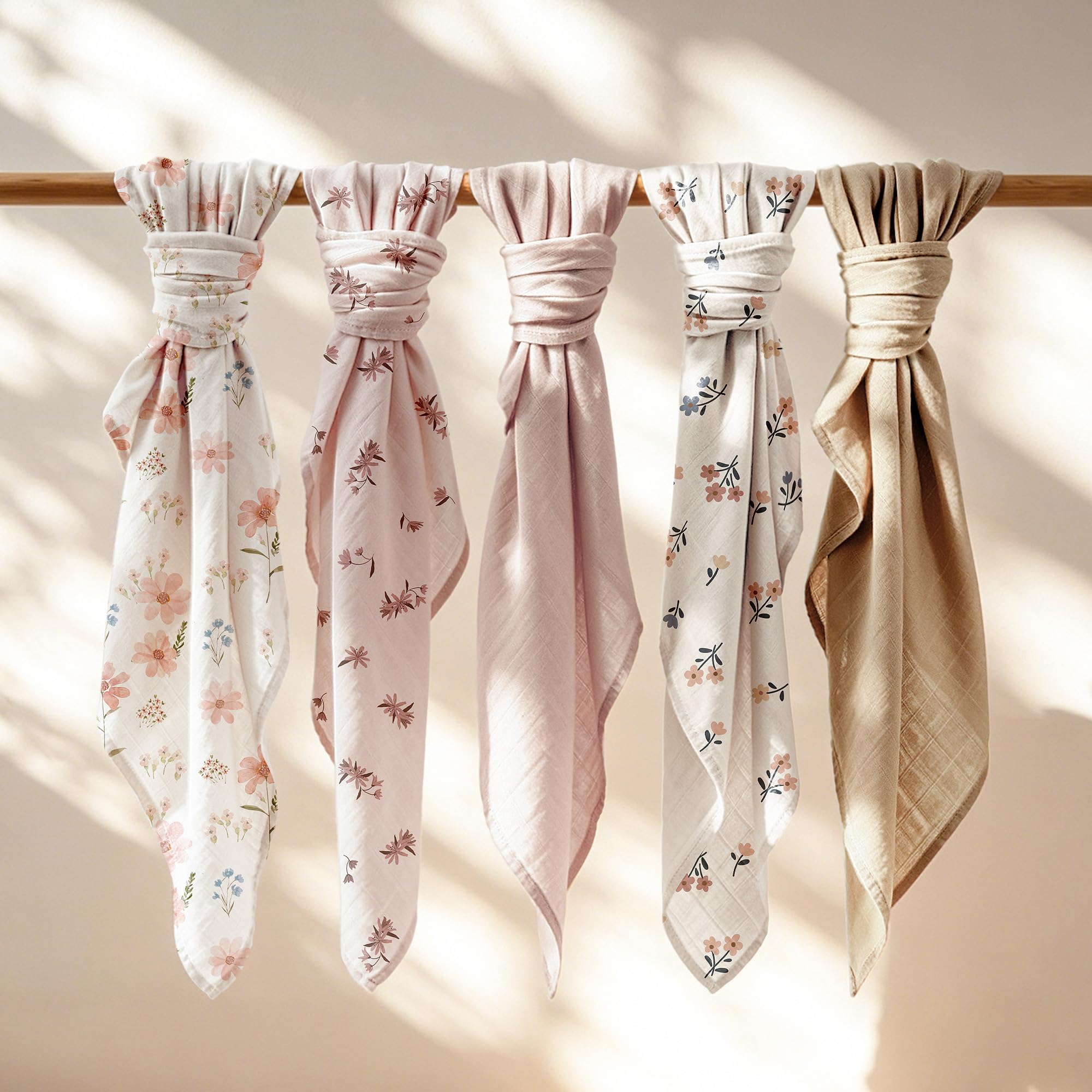 bearmoss Set di 5 panni per neonati, 60 x 60 cm, in bambù e cotone, morbido assorbente traspirante per pulire e coprire i neonati per neonati e pelli sensibili unisex per neonati (rosa)