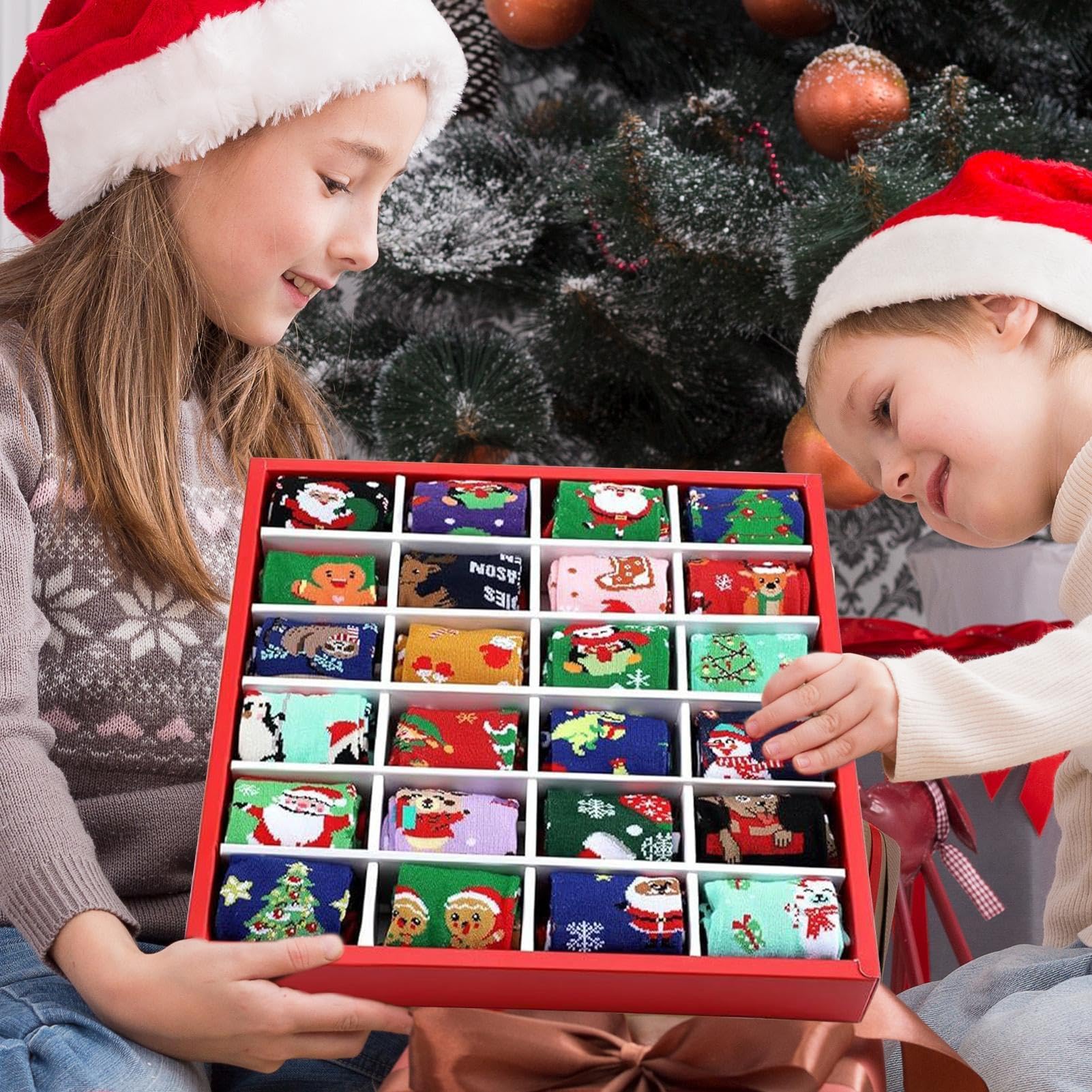 Calendario De Adviento Para Adultos Calcetines Crew Cálidos Y | Calendario De Cuenta Regresiva De Calcetines Navideños Para Adolescentes Niños Niñas Vacaciones Festivales