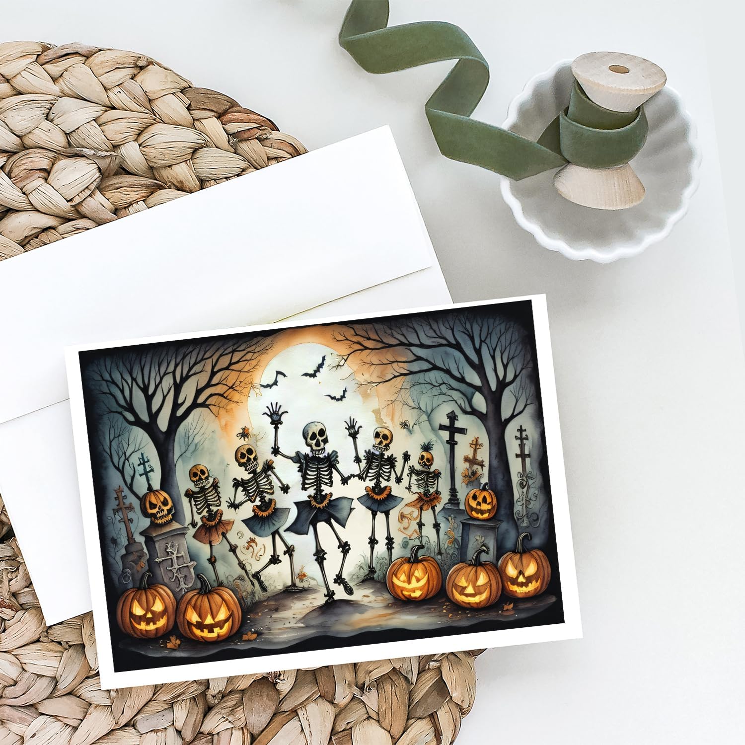 Caroline's Treasures DAC2235GCA7P Dancing Skeletons Spooky Halloween Greeting Cards and Envelopes Pack of 8 Blank Cards with Envelopes Whimsical A7 Size 5x7 Blank Greeting Cards