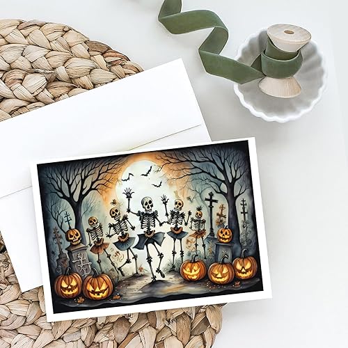 Miniatura 2 de Caroline's Treasures DAC2235GCA7P - Tarjetas de felicitación y sobres de Halloween espeluznantes de esqueleto bailarín, paquete de 8 tarjetas en