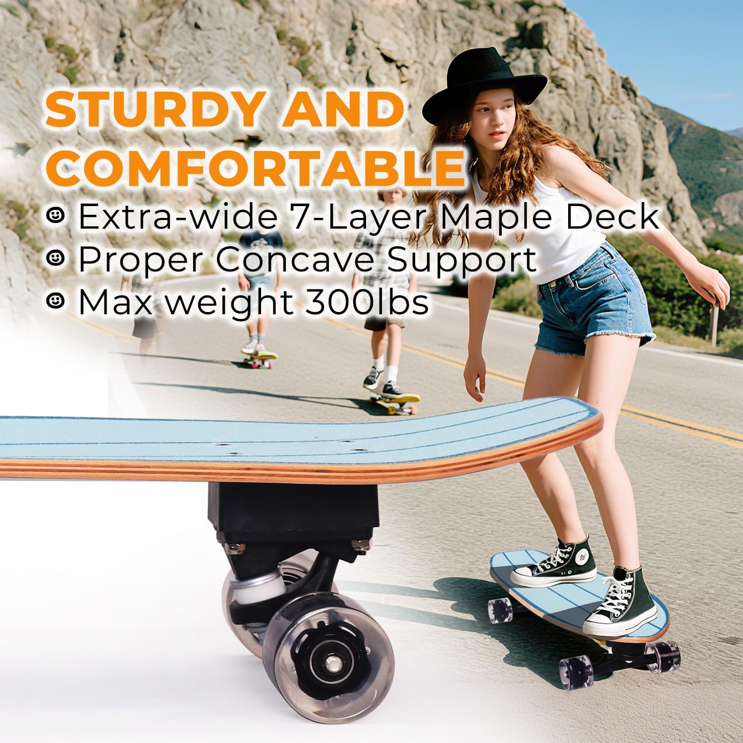 Nattork Complete Kid Skateboards 29" x 9" Youth Cruiser Skateboard for Beginners Double Kick Deck Concave Girls or Boys Skateboard