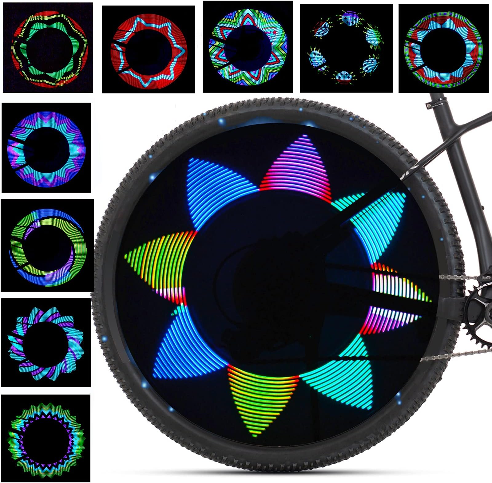 QANGEL Bike Wheel Lights, RGB LED Waterproof Bicycle Spoke Light, Bicycle Rim Tire Lights Mountain Bike Lights for Wheel, Full Wheel Display