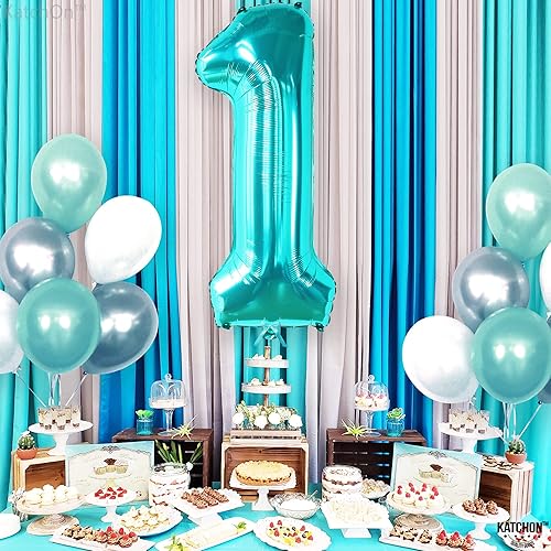 Miniatura 7 de Enorme globo número 1 de 40 pulgadas para el primer cumpleaños, globos grandes | Globo azul Tiffany número uno para decoraciones de primer