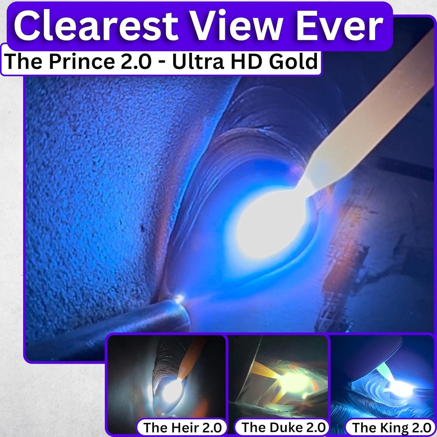 The Prince Single 2.0 | Shade 10 Silver Auto Darkening Welding Lens | 20A TIG Rating - No Flashing | 2" X 4.25" X 0.2" | Silver Welding Lens - Blue Puddle | Ridge Products Royal Series 2.0