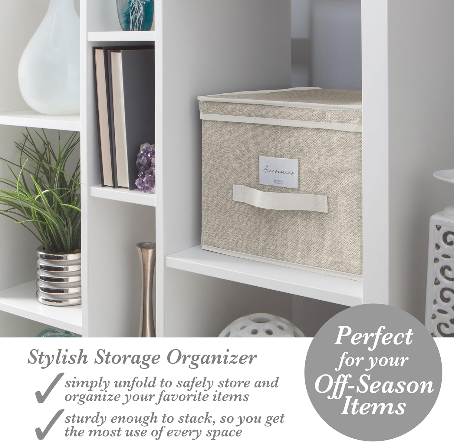 Beige Faux Jute Large Collapsible Storage Box