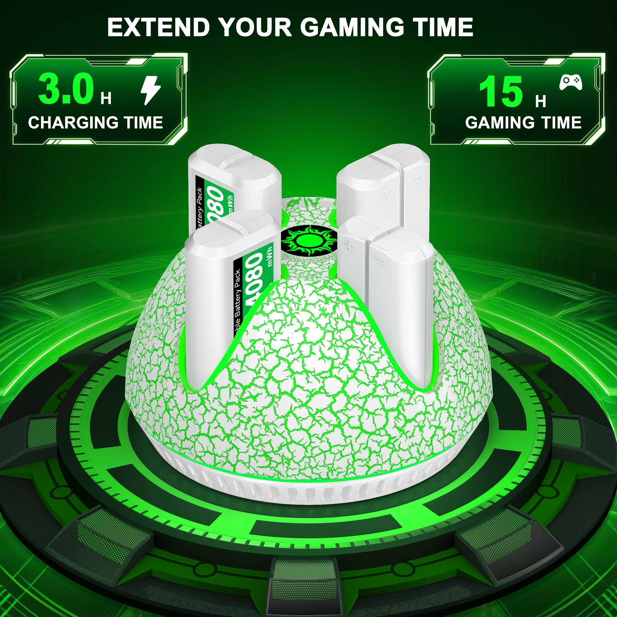 4 Stück 4080mWh Akku für Xbox One/Xbox Series X&S Controller, Xbox Controller Akku kompatibel mit Xbox One S/X/Elite,Xbox Series X/S Controller, Cooles Aussehen/12Std Spielzeit/LED Anzeige