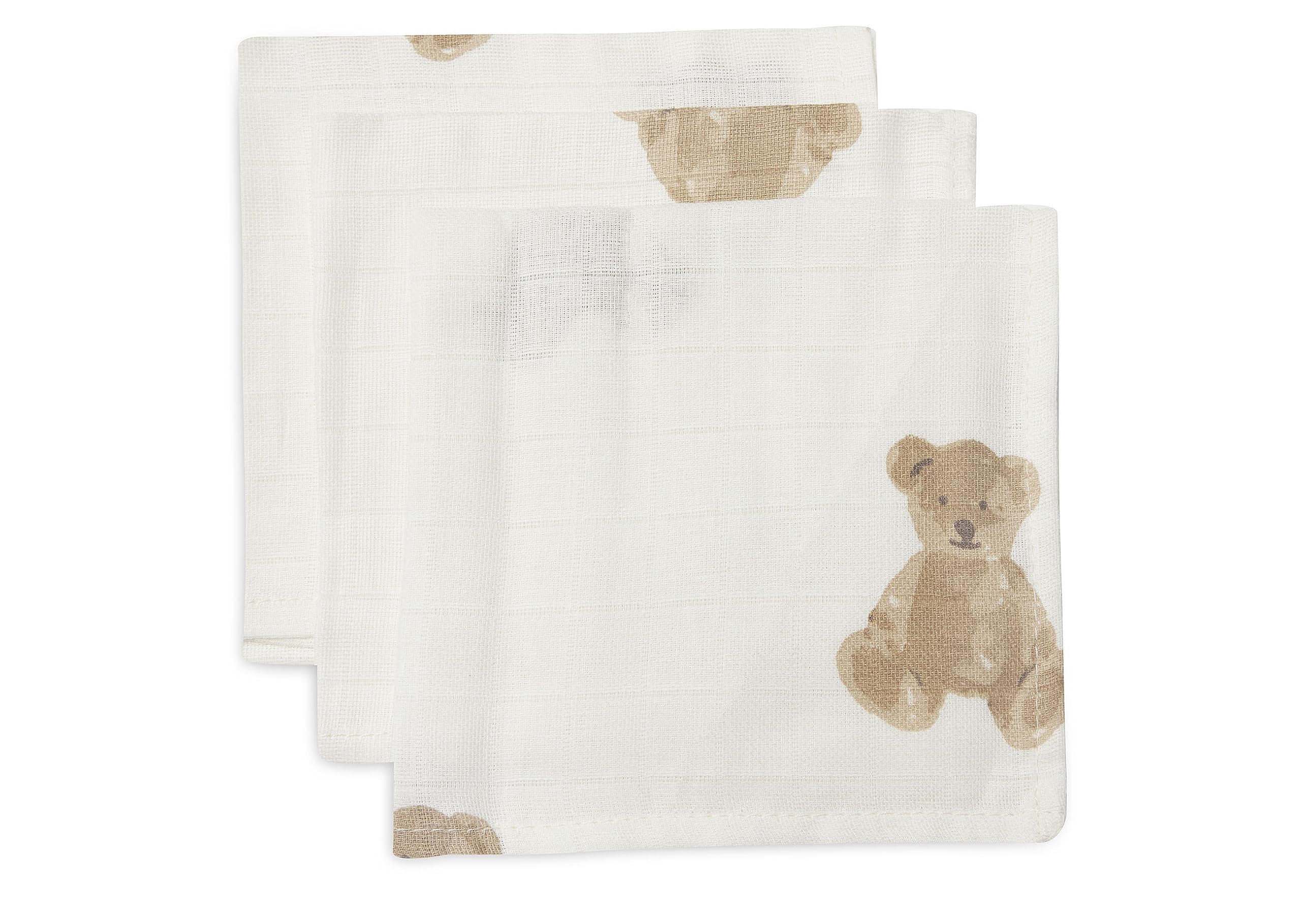 Jollein 537-848-66095 Ściereczki do muślinu, zestaw 3 sztuk, biały miś (31 x 31 cm)