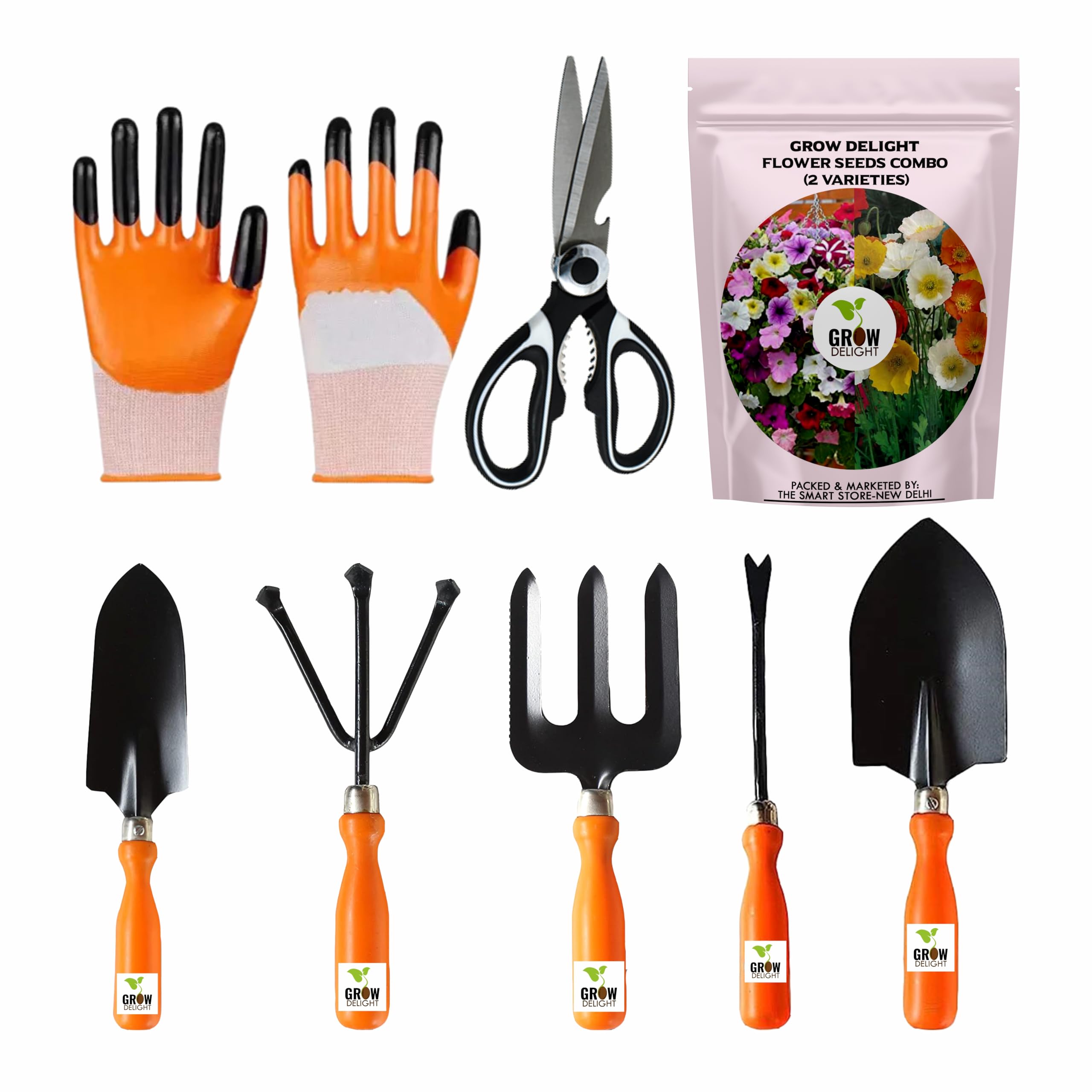 GROW DELIGHT Gardening Tools Kit-8 Pcs (Fork, Cultivator, Big Trowel, Small Trowel, Weeder, Garden Scissors, Garden Gloves, Flower Seeds Packet)|Durable Gardening Tools|Home Gardening Tool Set (B0CK4KQWHP) Amazon Price History, Amazon Price Tracker