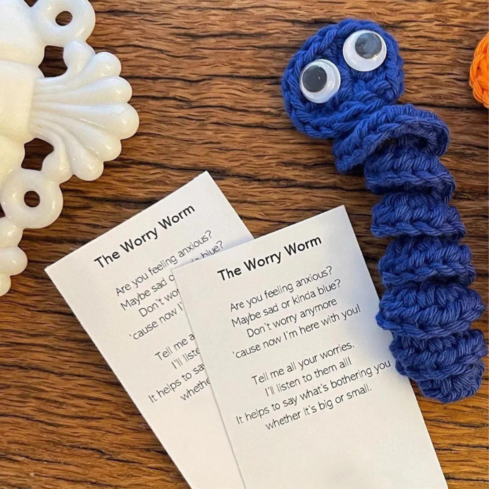 Handmade Crochet Worry Worm, Stress Relief Emotionals Support Worry Worms, Creative Cute Crochet Worry Worm With Card - Image 3