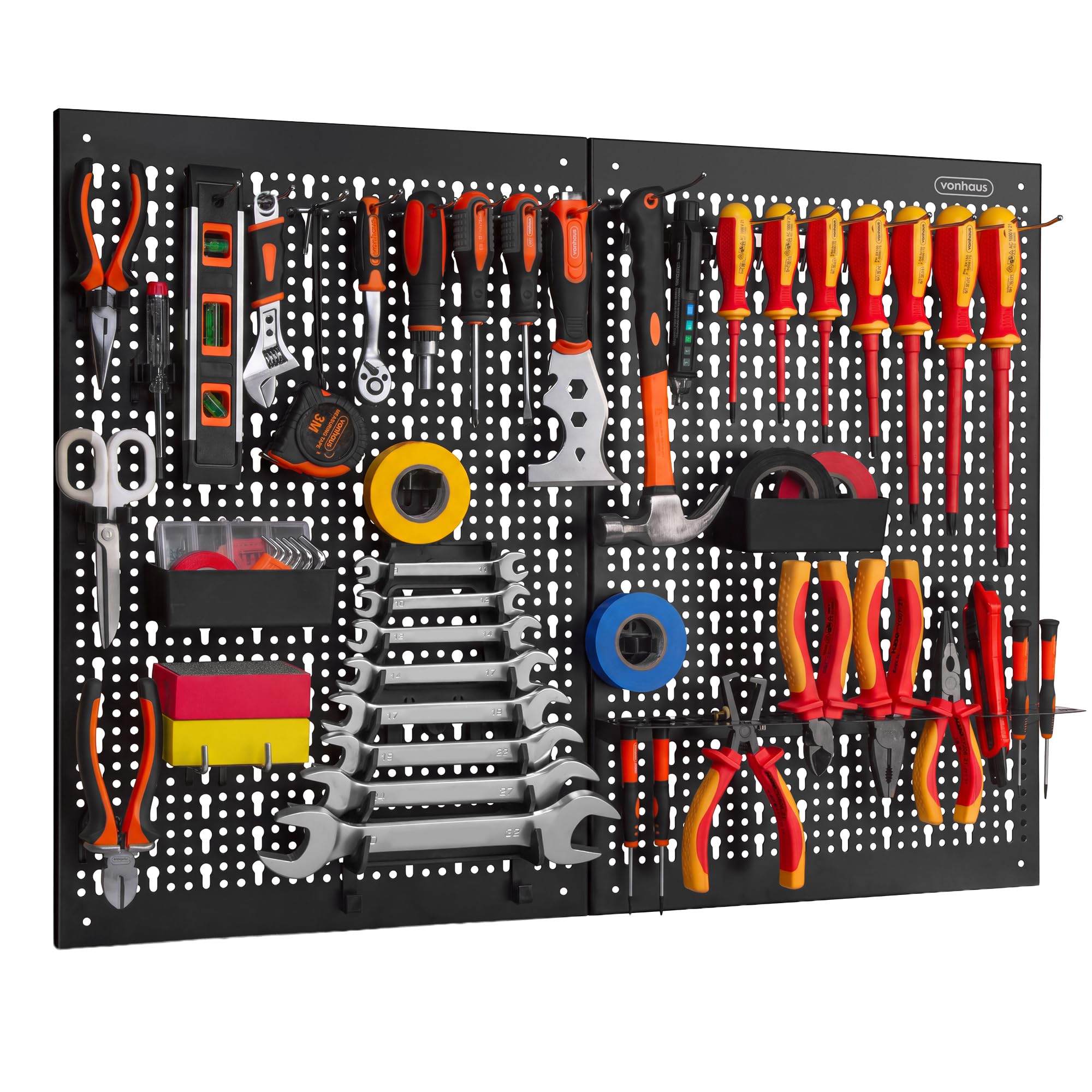 VonHaus Tool Pegboard 30pc - Garage and Workshop Wall Mounted Storage Rack