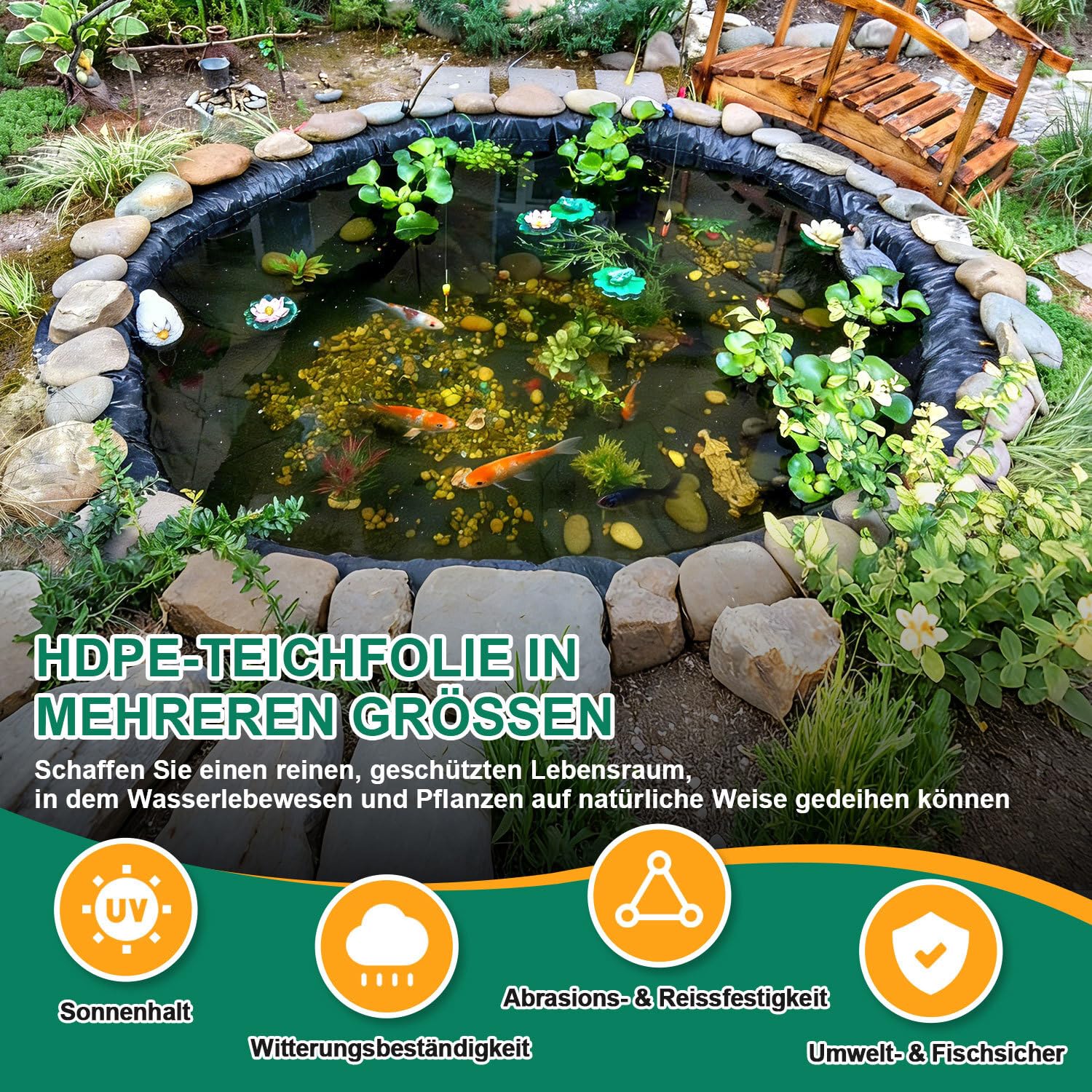 Teichfolie 4x6m, Schwarz 0,5mm HDPE, Großformatige Teichfolien für industrielle und Private Nutzung, ideal für Teiche, Becken und Landschaftsbau