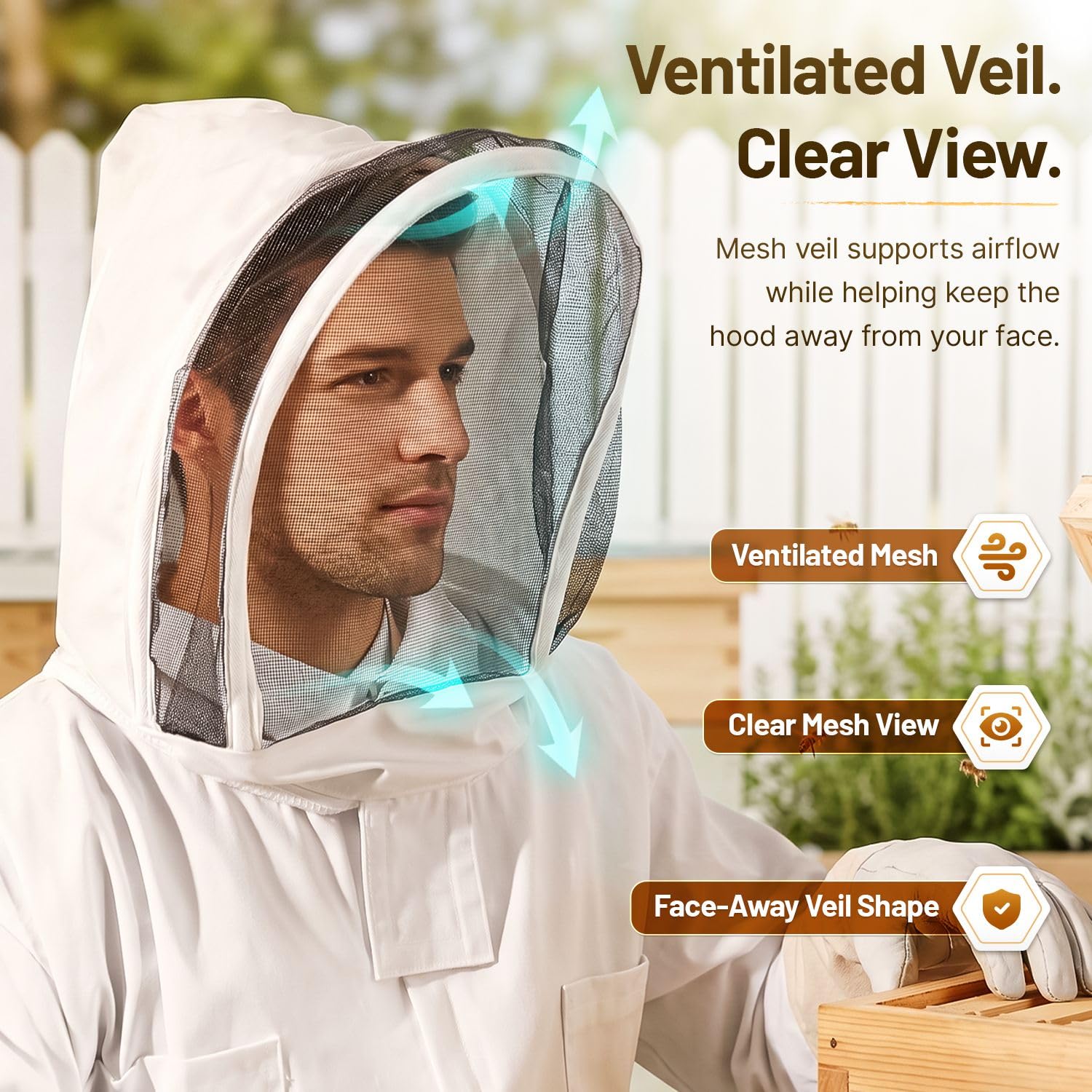 Flexzion Tuta per apicolture, Costume Protettiva Corpo Intero per Apicoltore, Tuta da Lavoro per Donna Uomo, Attrezzatura con Cappuccio, Apicoltura Forniture autoportante Velo Tondo Animali (XXL)