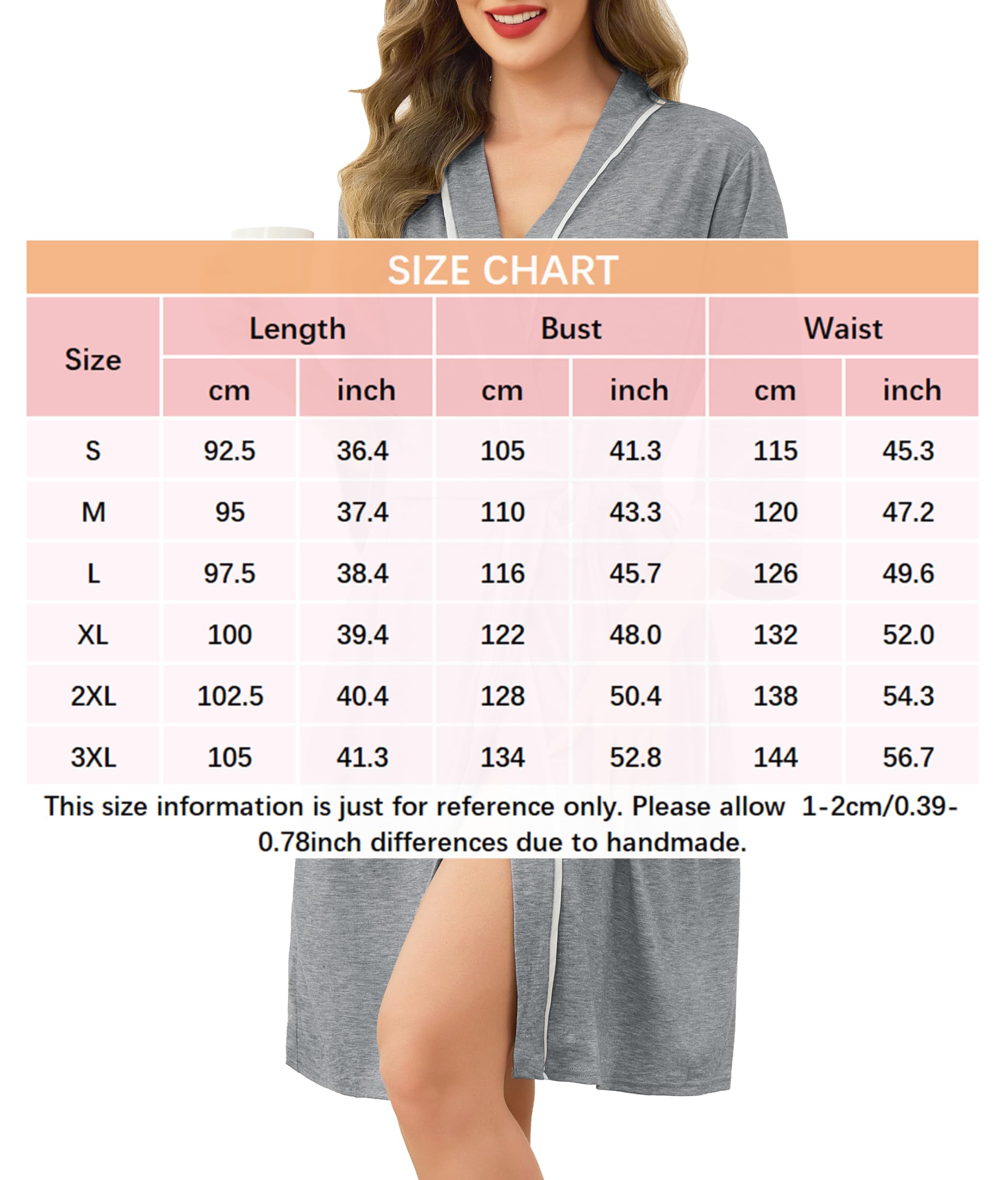 Vlazom Albornoz Corto para Mujer – Kimono Ligero de Tejido de Rizo, Prenda Post-Ducha Suave y Transpirable (S-3XL)