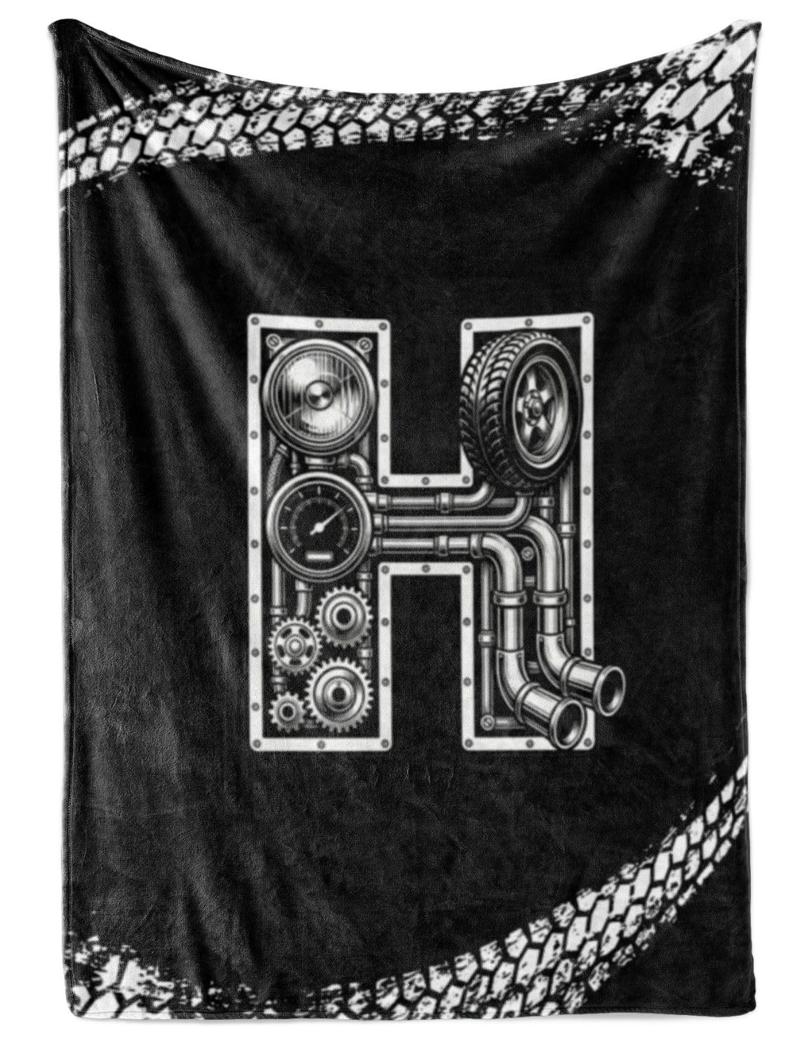 Huglanket Car Guy Gifts Throws for Men, Initial Flannel Blanket for Car Lovers Mechanics, Enthusiasts - Birthday, Christmas, Retirement Gift (50"x 60") - H