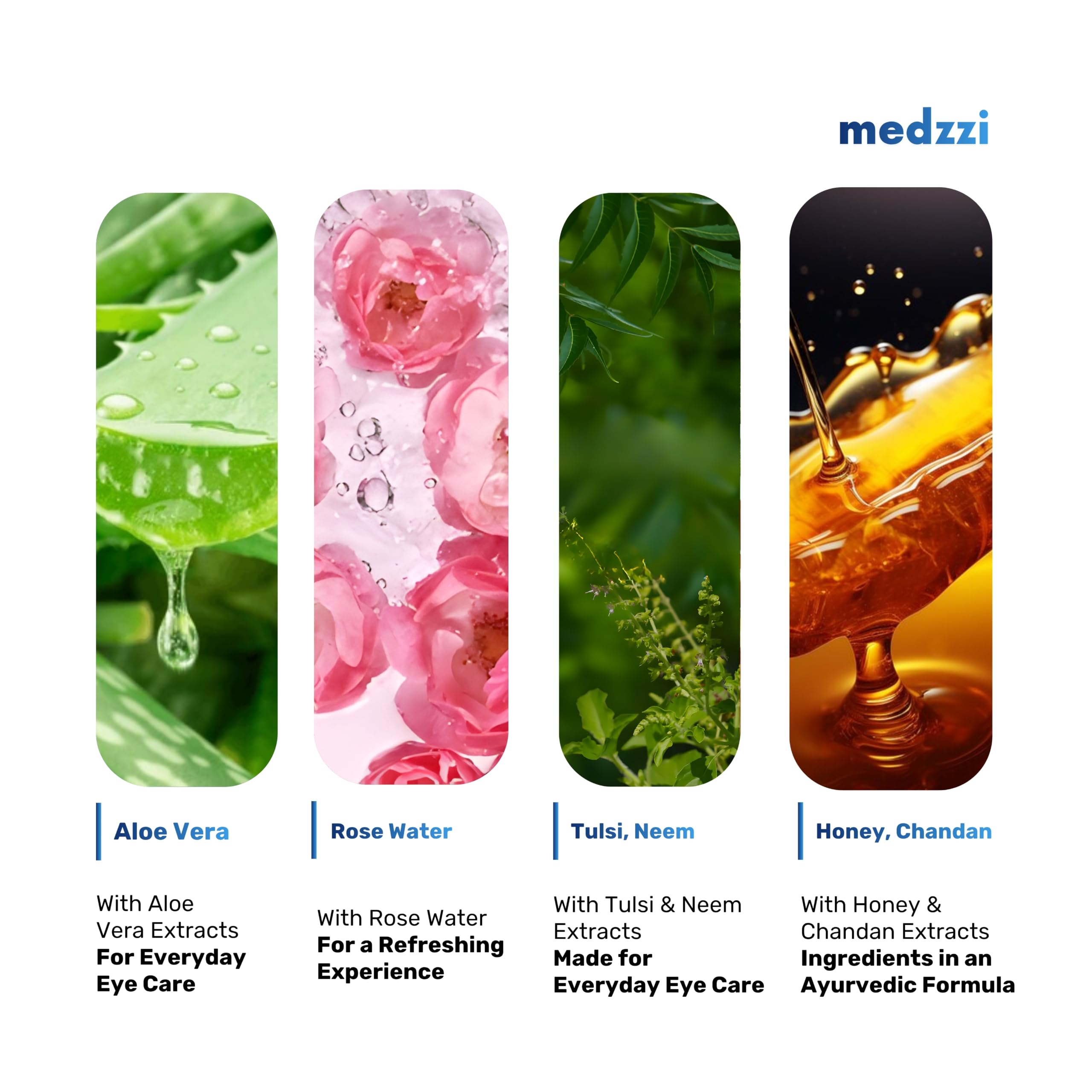 medzzi Clear Vision Eye Drop | Ayurvedic Formula | Daily Use Eye drops with Aloe Vera, Rose Water, Honey, Neem & Tulsi | 10ml 3