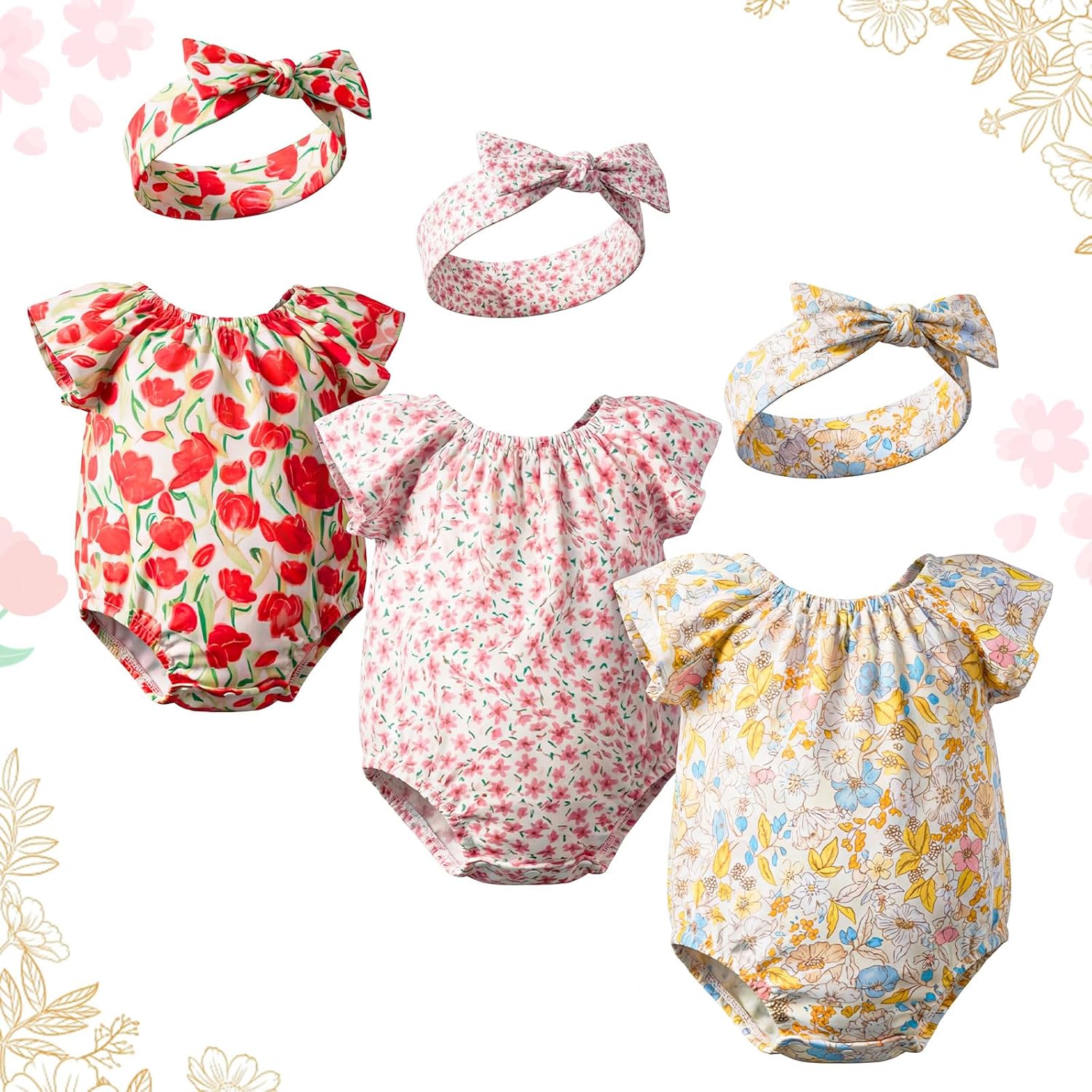 3 Set Reborn Baby Doll Clothes Set for 17-22 Inch Colorful Babydolls Clothes Outfits Realistic Babydolls Cute Floral Pattern Dress Accessories with Headband Bulk for Dress up Girl Kids Gift