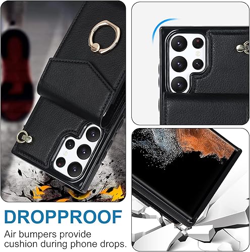 Miniatura 6 de Asuwish Funda de teléfono para Samsung Galaxy S22 Ultra 5G con protector de pantalla de vidrio templado y soporte de tarjeta de anillo RFID,