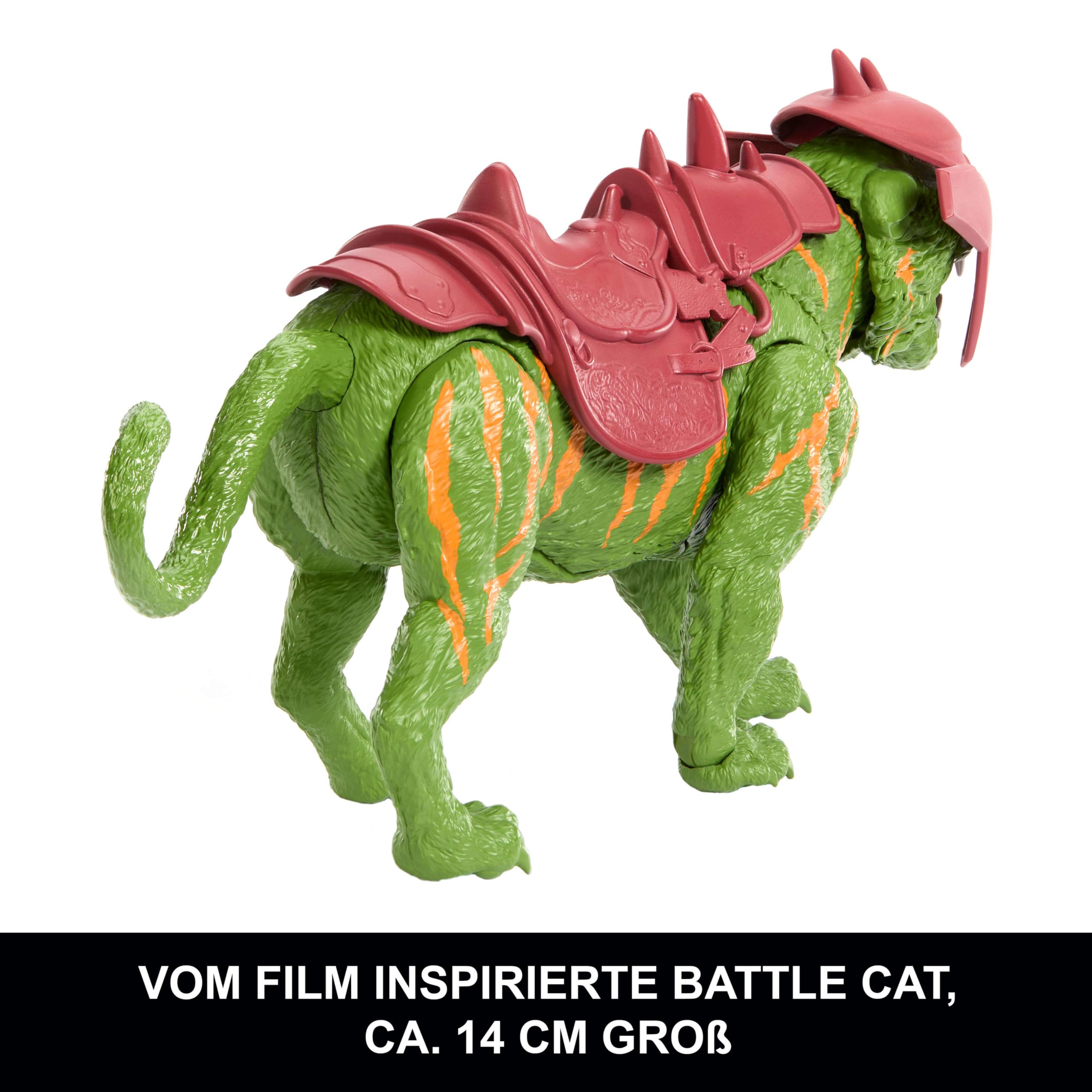 Masters of the Universe Film 2026 Battle Cat Figur mit Beißaction und fünf verschiedenen Brüllfunktionen, ca. 14 cm große Tigerkreatur mit Rüstung, JKJ04