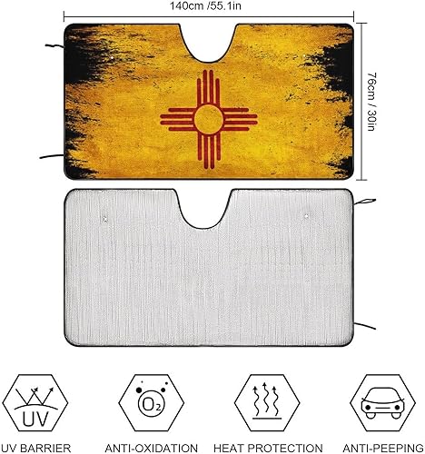 Miniatura 10 de Parasol para parabrisas de automóvil con bandera de Nuevo México envejecido, bloquea los rayos UV, mantiene el vehículo fresco