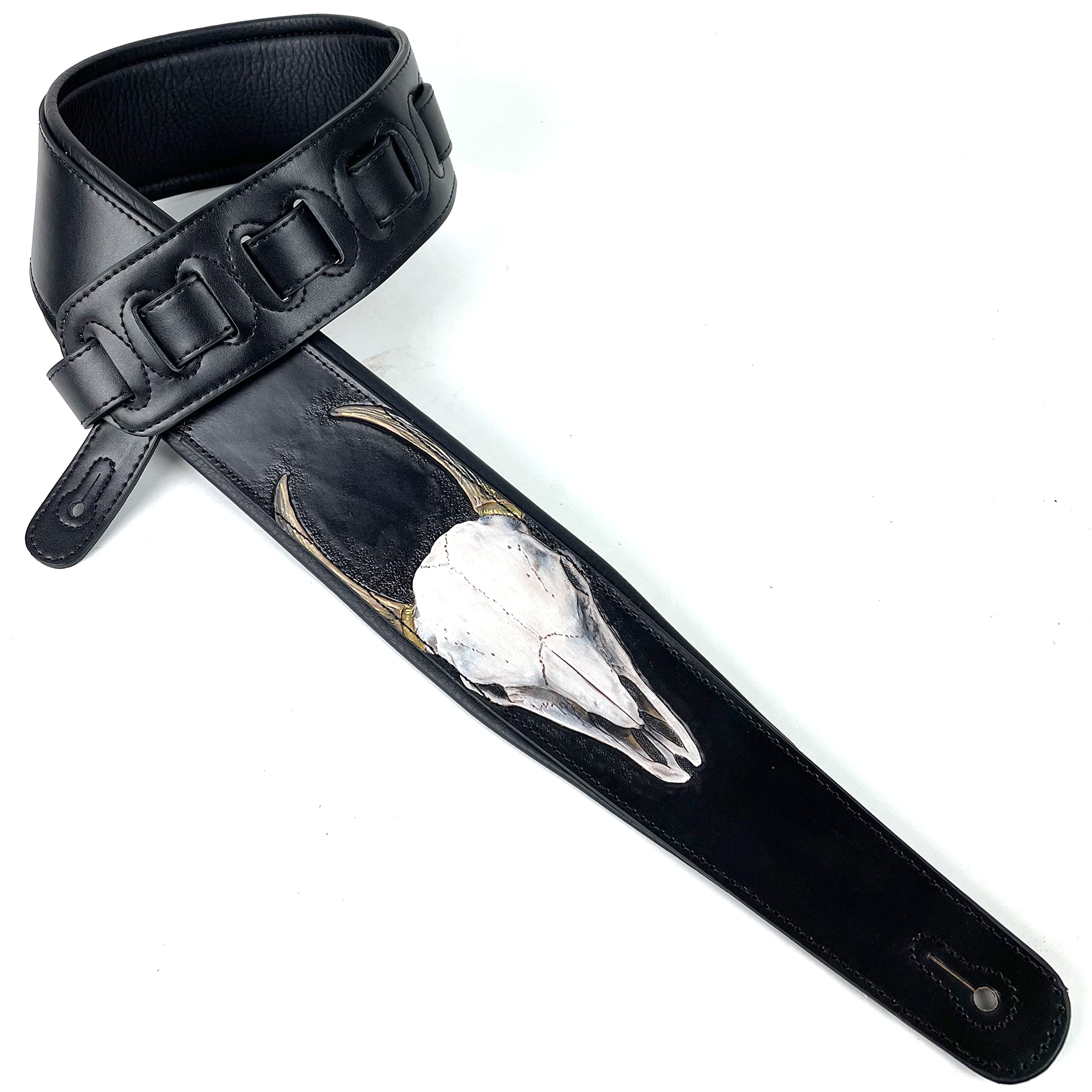 Walker And Williams KB-61 - Guitarra de piel de cuerno largo tallada a mano para guitarra acústica, eléctrica y bajo, color blanco, negro, dorado, 0, blanco, negro, dorado, 0, blanco, negro, dorado, 0