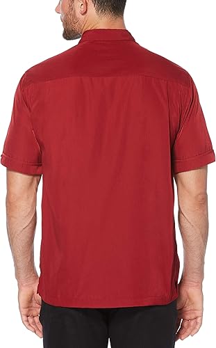 Miniatura 2 de Cubavera Camisa de manga corta con paneles para hombre, ajuste clásico, resistente a las arrugas, camisa casual con botones y cuello extendido