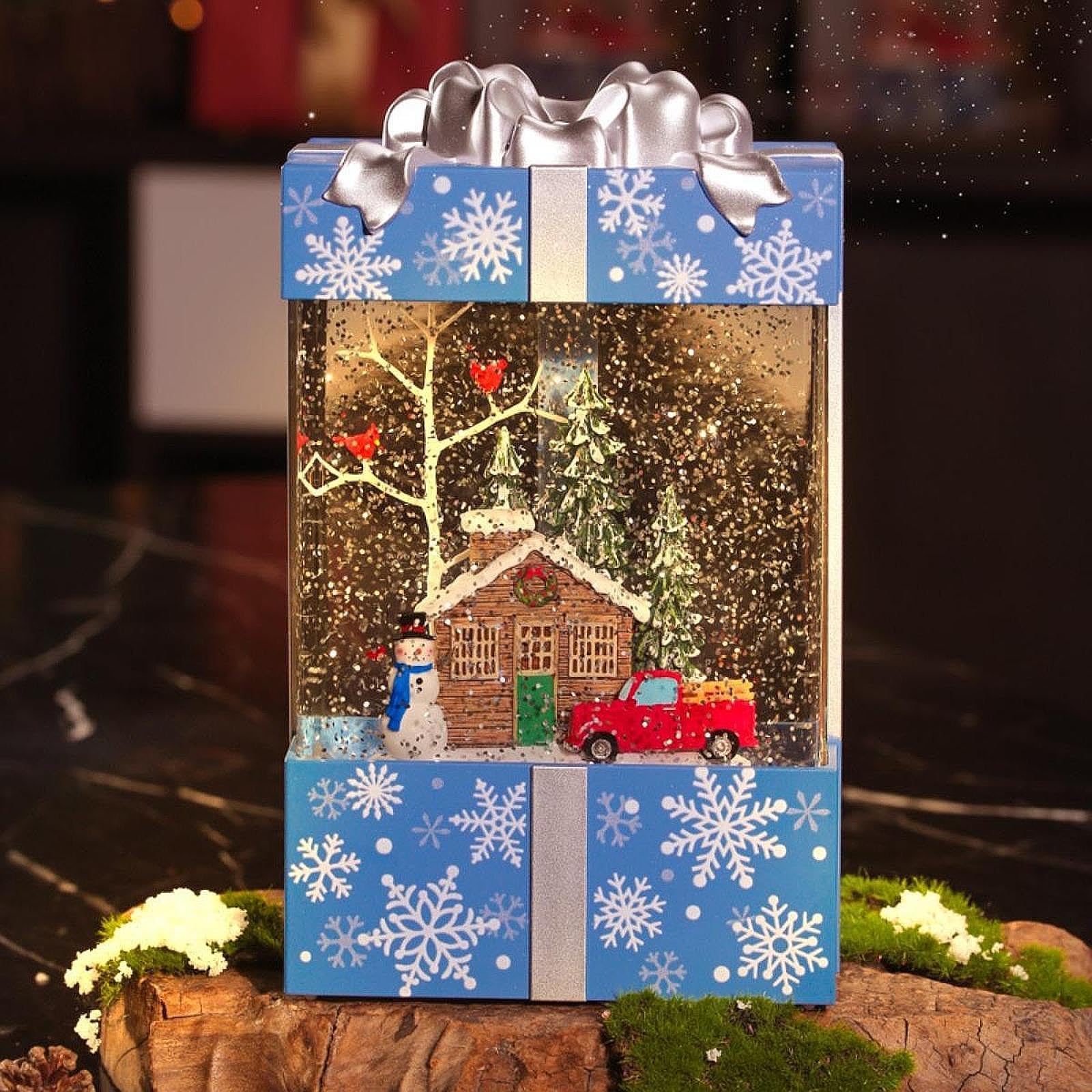 Boule à Neige avec Musique et éclairage, Boîte Cadeau pour Noël, Maison de bonhomme de neige