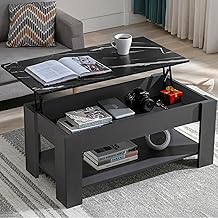 Lift Up Coffee Tables for Living Room, Coffee Table With Storage, Wooden Coffee Table With 1 Shelf Large Hidden Storage Modern Rectangular Sofa End Lift-Top Tea Table Furniture (Marble Black/Grey)