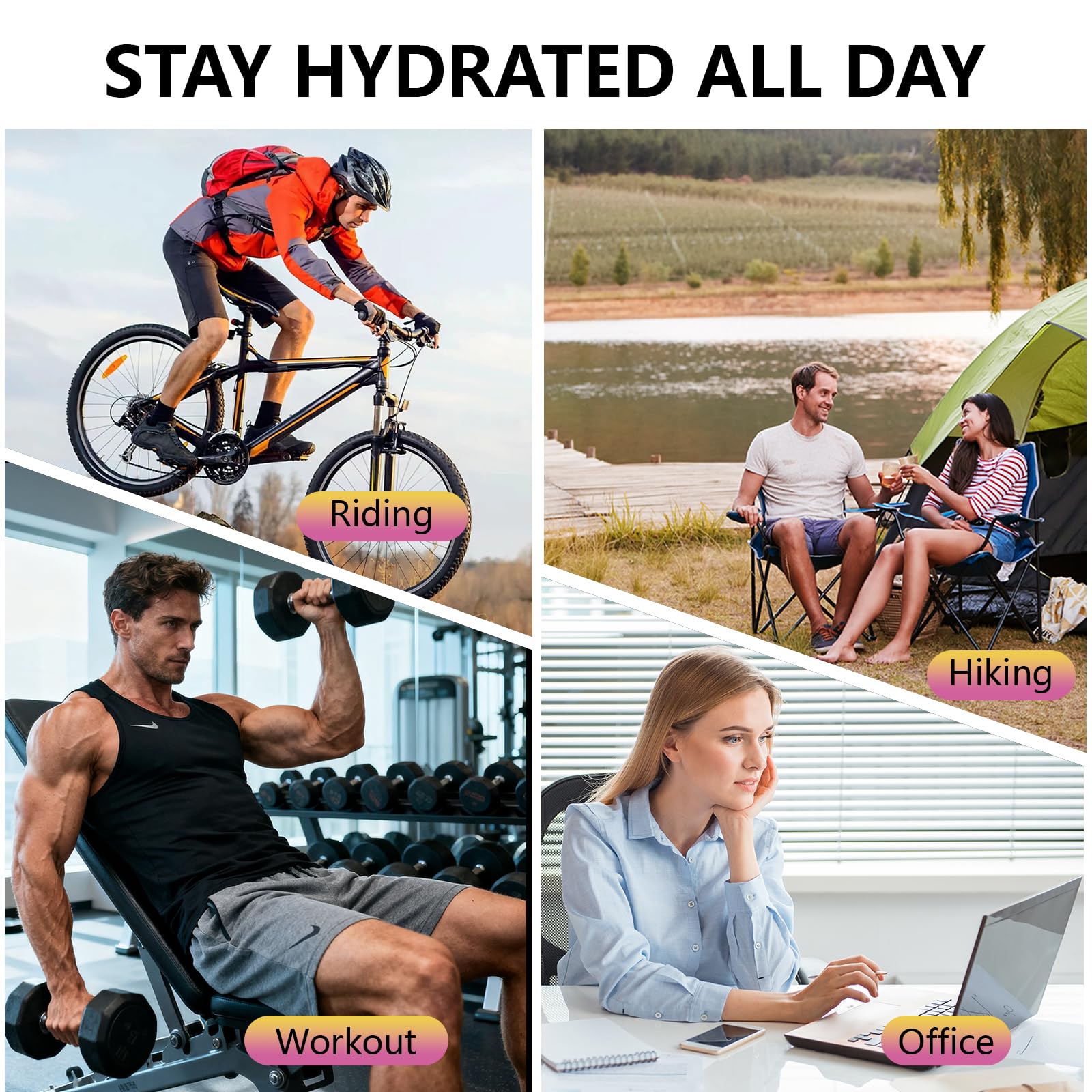 Mujigaga Botella Agua Gimnasio, A Prueba de Fugas Botella Agua 1 litro, Diseño de Cerradura, Cantimplora con Pajita, Cantimplora con Marcador de Tiempo para Colegio, Hogar, Exterior — view 7