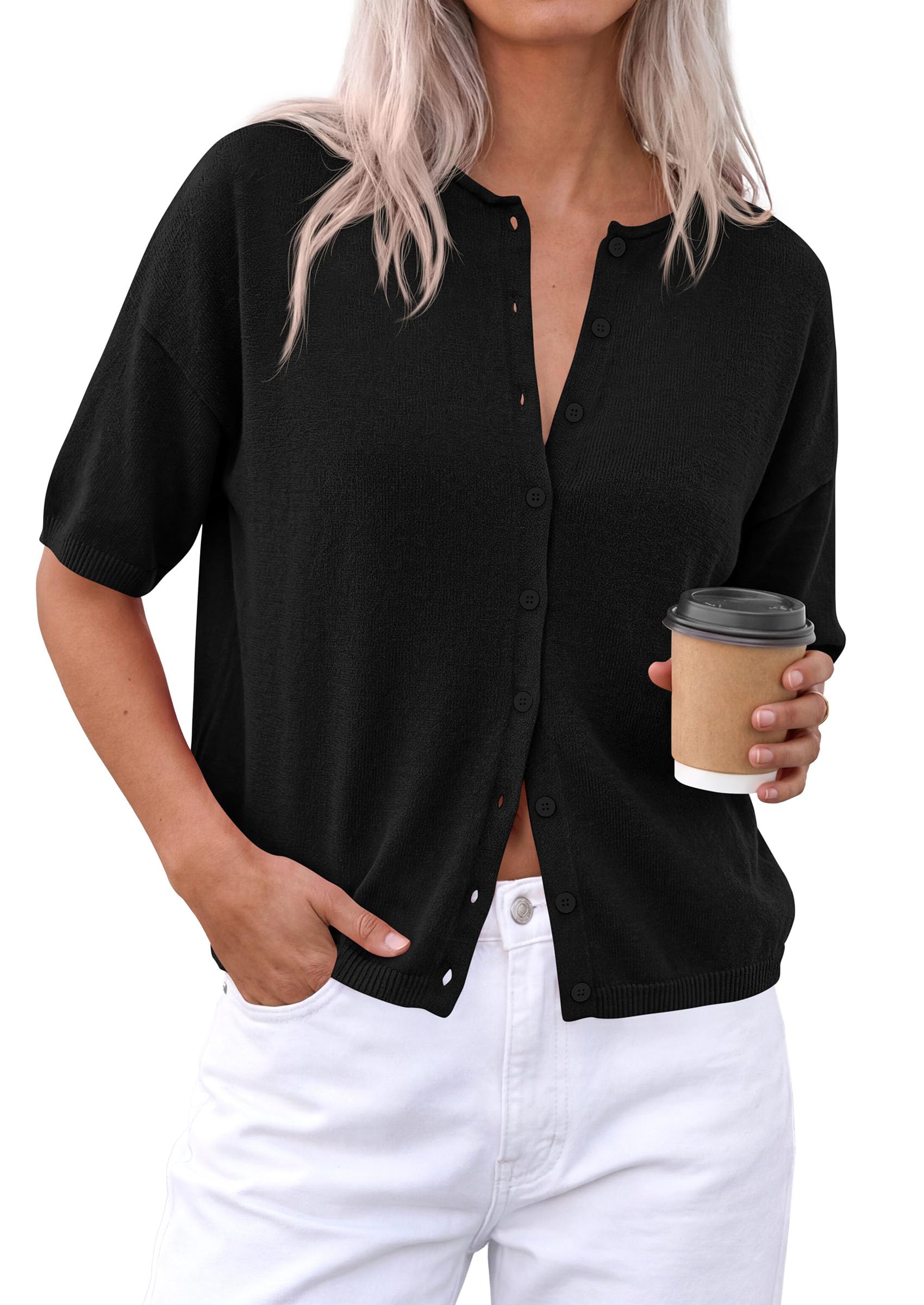 prettygarden Women Spring Short Sleeve Cardigan Sweaters Button Down Knit Shirt Blouse Dressy Casual Tops 2026 Summer Outfits-picture-47