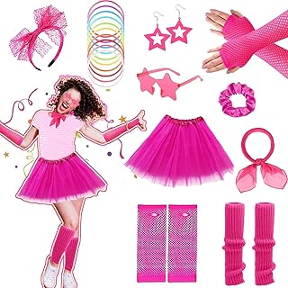 AOT 80s Party Decoration Costume Set, 80s Fancy Dress for Women with Leg Warmers,Sunglasses, Tutu Skirt, Earrings, Fishnet Gloves, Necklace, Party Costume Accessories Set for Retro Theme Party