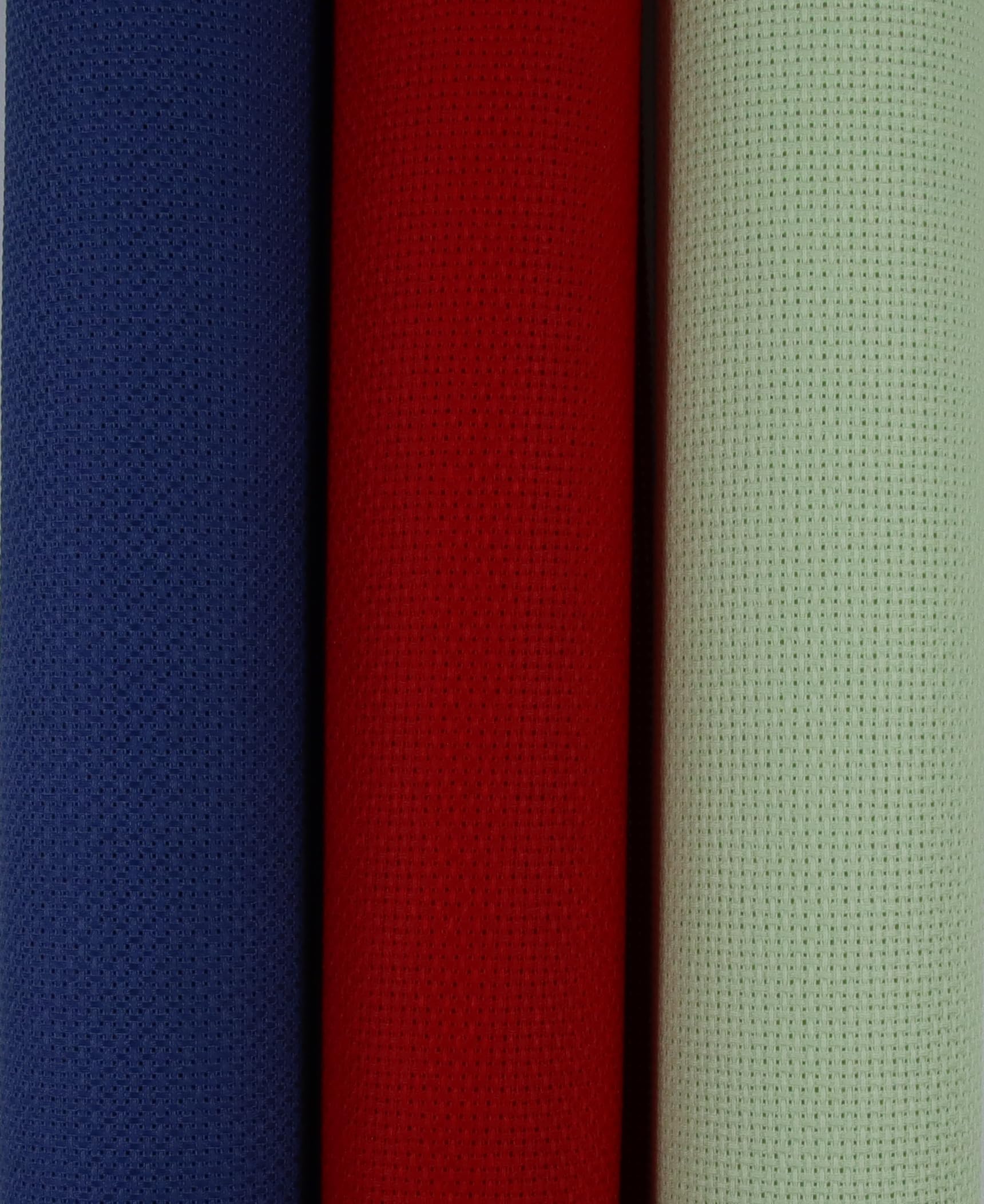 KCS 3 pc of 15" x 18"(38cmx45cm) Counted Cross Stitch Cotton Aida Cloth Needlework Rolled Fabric Box,14CT,Red+Light Green+Jeans Blue