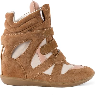 Wedge Sneakers for Women Suede Tennis Shoes Hidden Wedges Round Toe Strappy High Top Sneakers Comfy Casual Walking Shoes