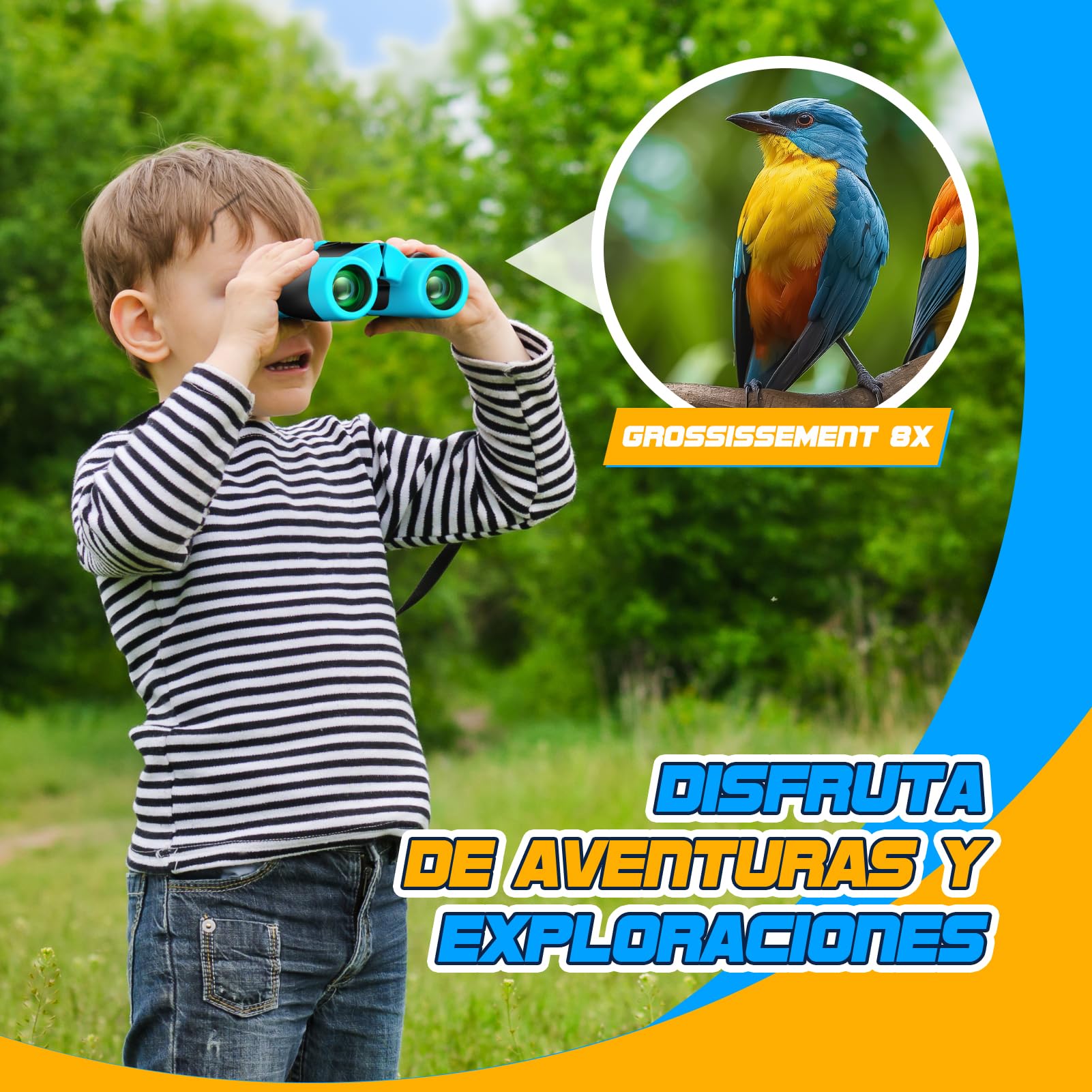 Prismaticos Niños 8x21 con Guía de Aves, Binoculares Juguetes Juego Niños Regalos de Cumpleaños - Ideal para Birdwatching, Regalo Familiar y Educativo