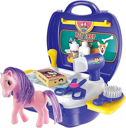 PowerTRC My Little Pet Pony Doll Transportador portátil para el cuidado de mascotas con varios accesorios para niños (morado)
