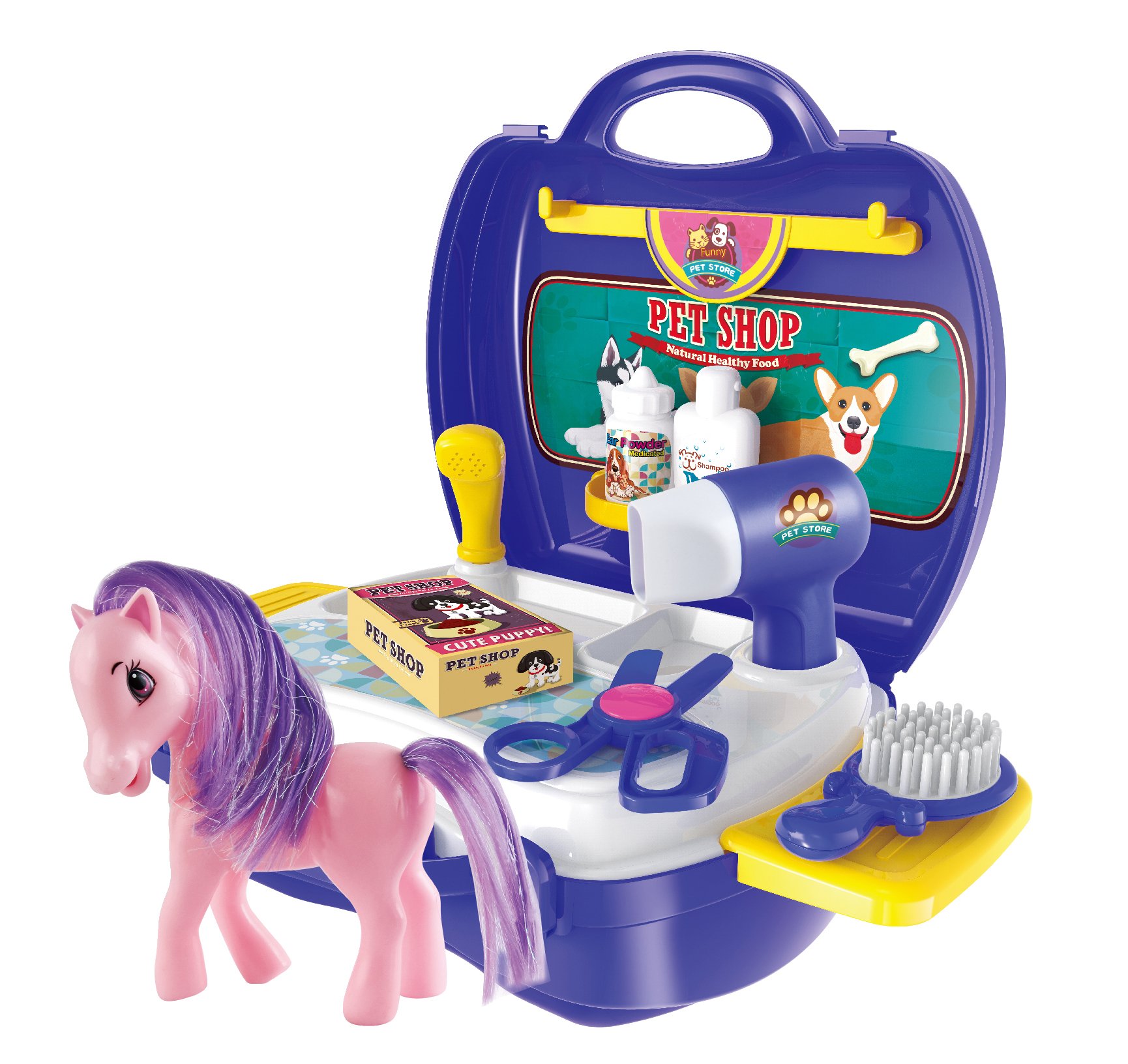 Little Pet Pony Doll Playset, Hair Styling Pony Toy with Travel Case and  Accessories, Pretend Play Beauty Toys for Boys and Girls Ages